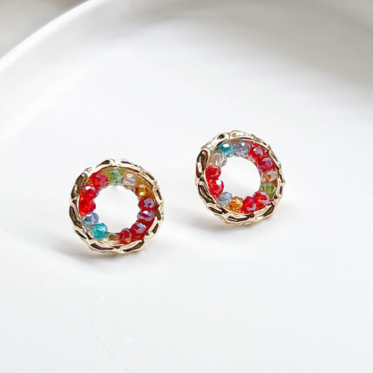 Rainbow Beads Circle Stud Earrings-Ninaouity