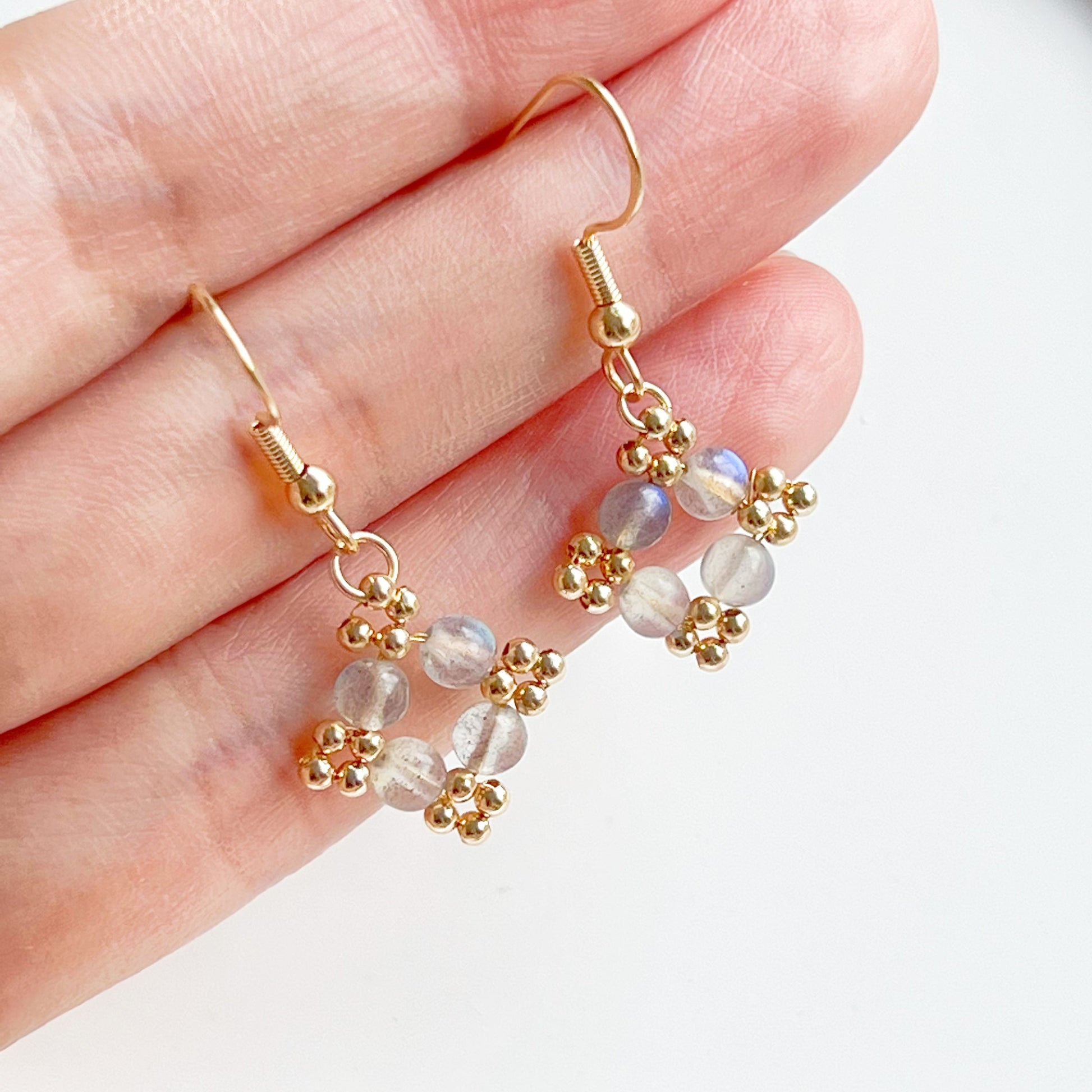 Rainbow Moonstone Beaded Drop Earrings-Ninaouity