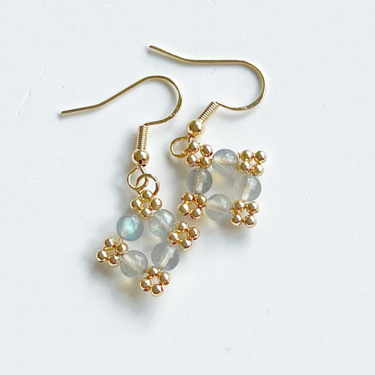 Rainbow Moonstone Beaded Drop Earrings-Ninaouity