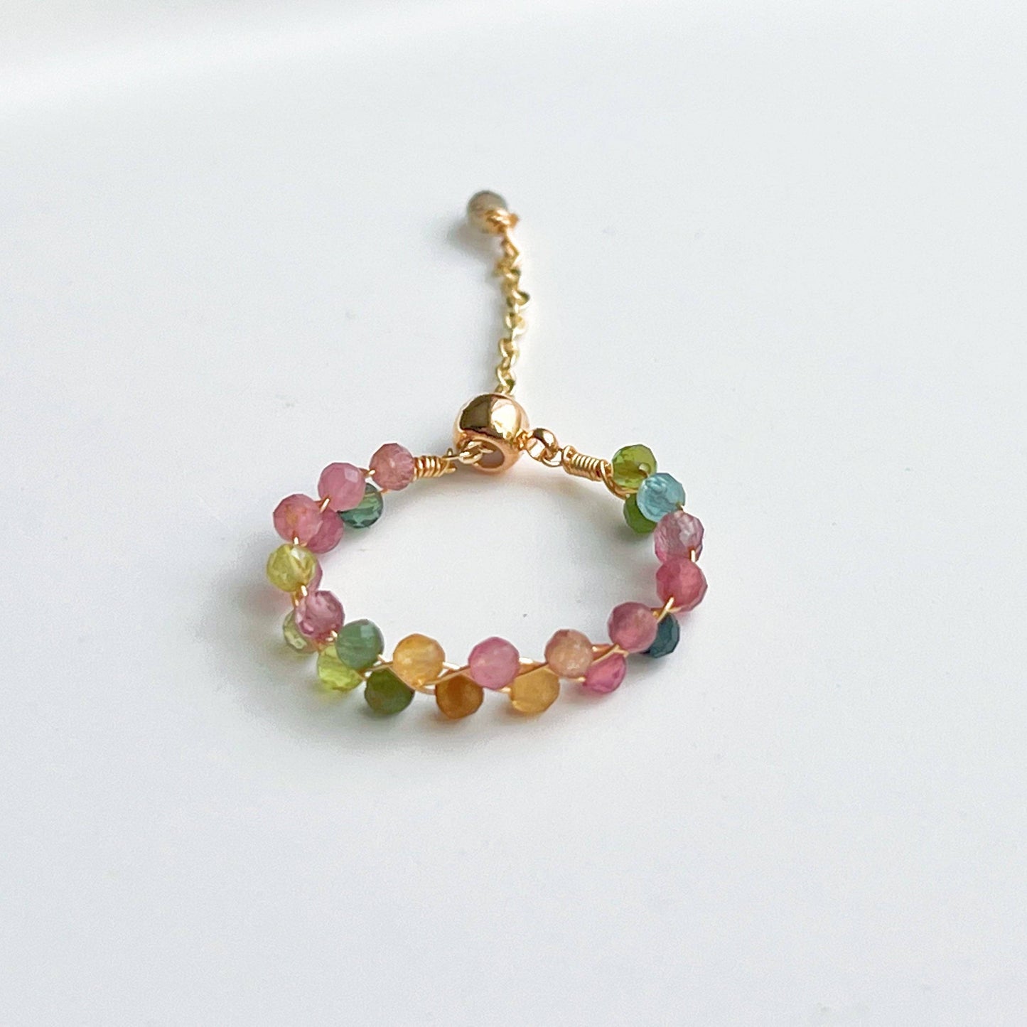 Rainbow Tourmaline Beaded Ring - Gemstone Adjustable Ring - October Birthstone-Ninaouity