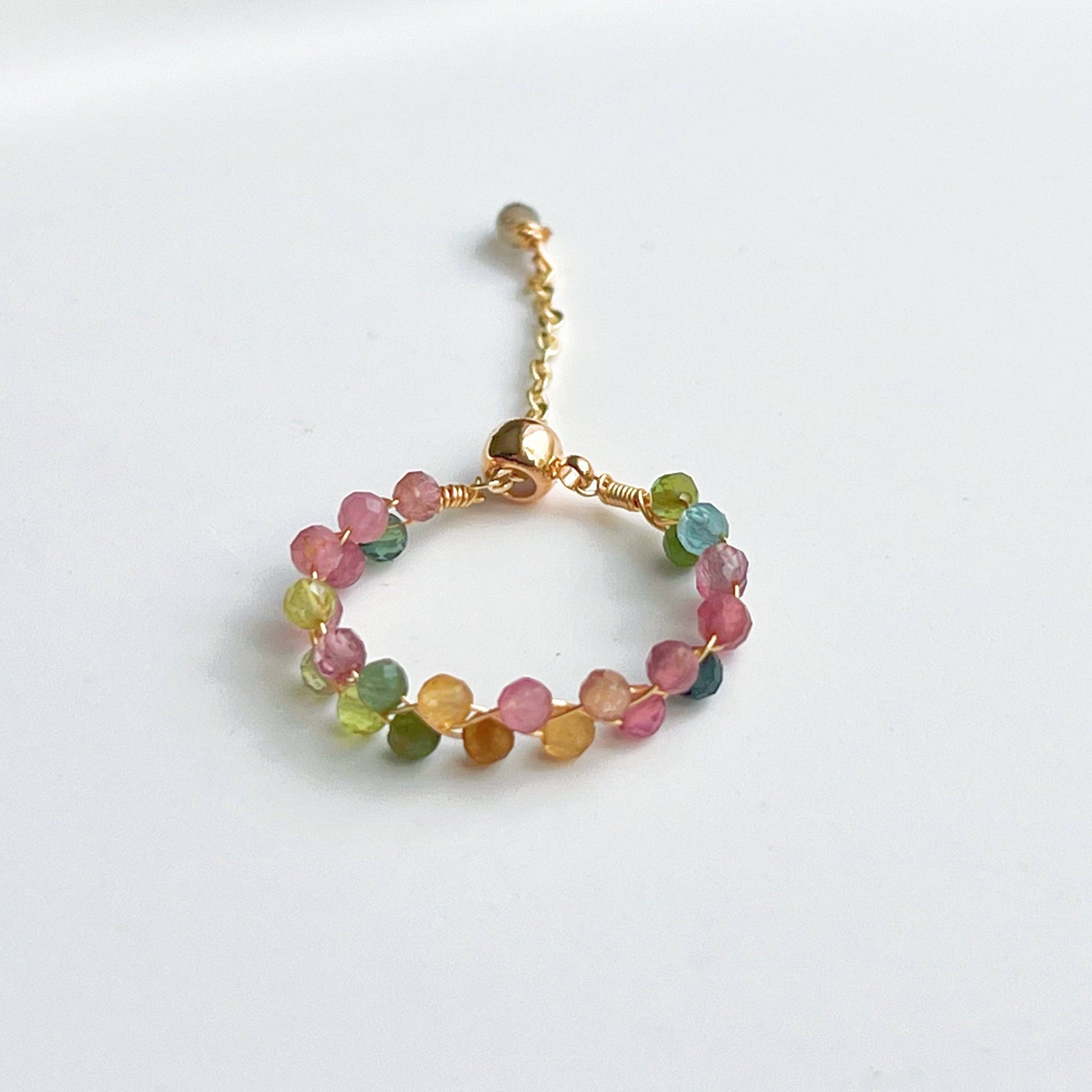 Rainbow Tourmaline Beaded Ring - Gemstone Adjustable Ring - October Birthstone-Ninaouity