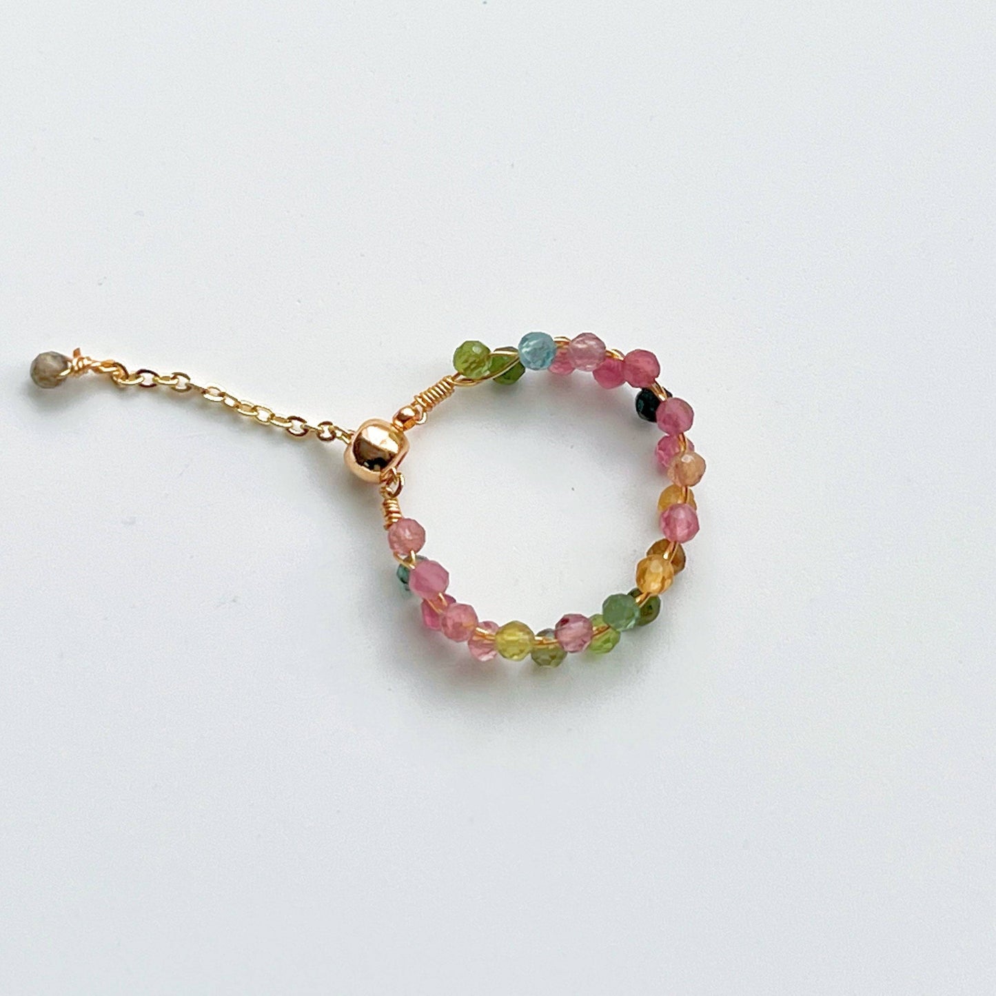Rainbow Tourmaline Beaded Ring - Gemstone Adjustable Ring - October Birthstone-Ninaouity