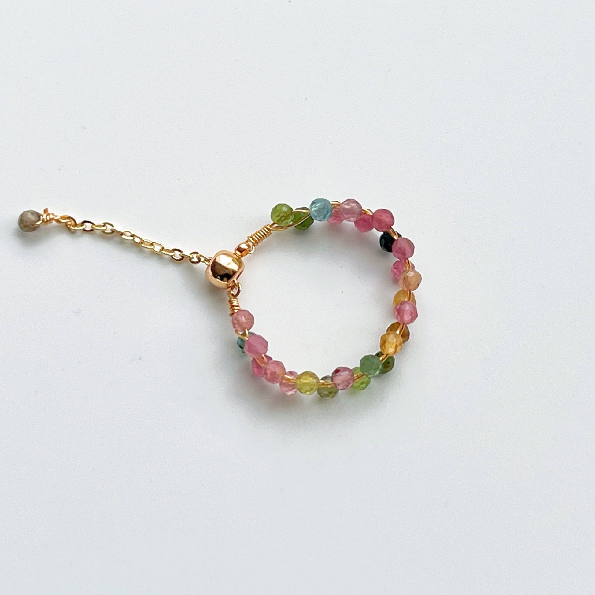 Rainbow Tourmaline Beaded Ring - Gemstone Adjustable Ring - October Birthstone-Ninaouity