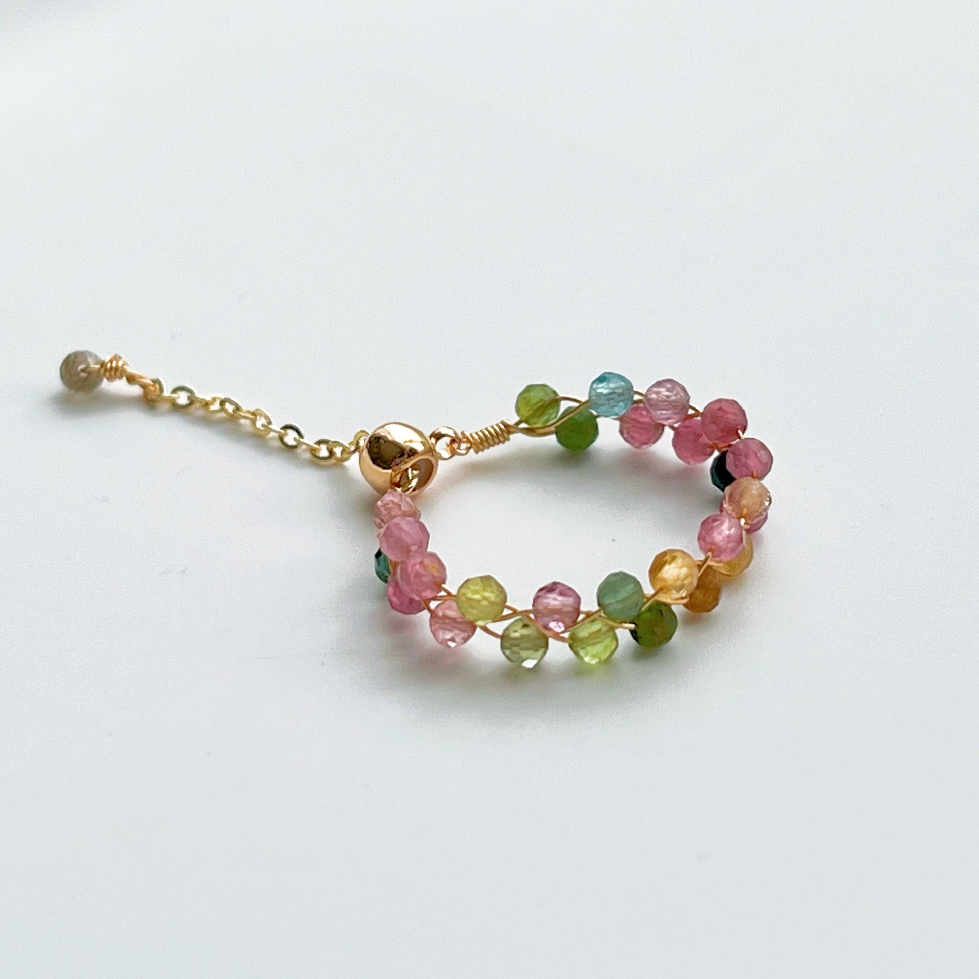 Rainbow Tourmaline Beaded Ring - Gemstone Adjustable Ring - October Birthstone-Ninaouity