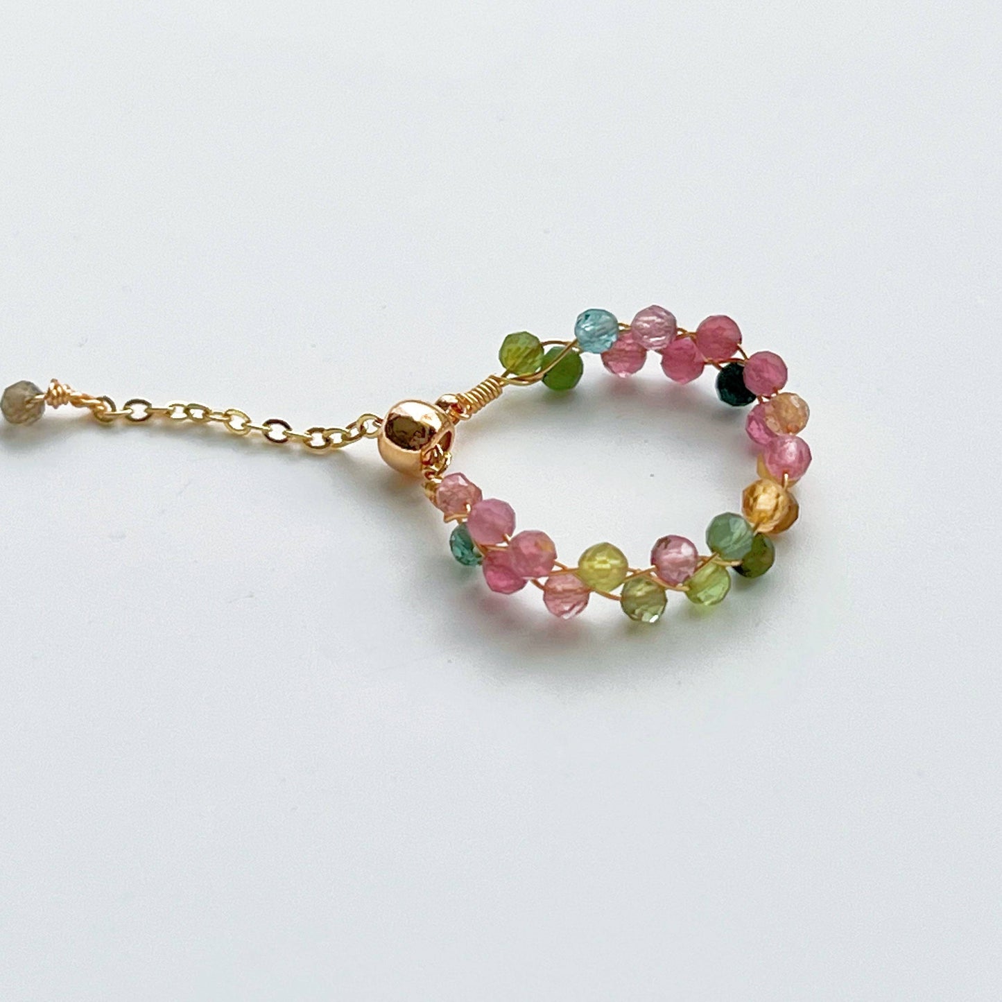 Rainbow Tourmaline Beaded Ring - Gemstone Adjustable Ring - October Birthstone-Ninaouity