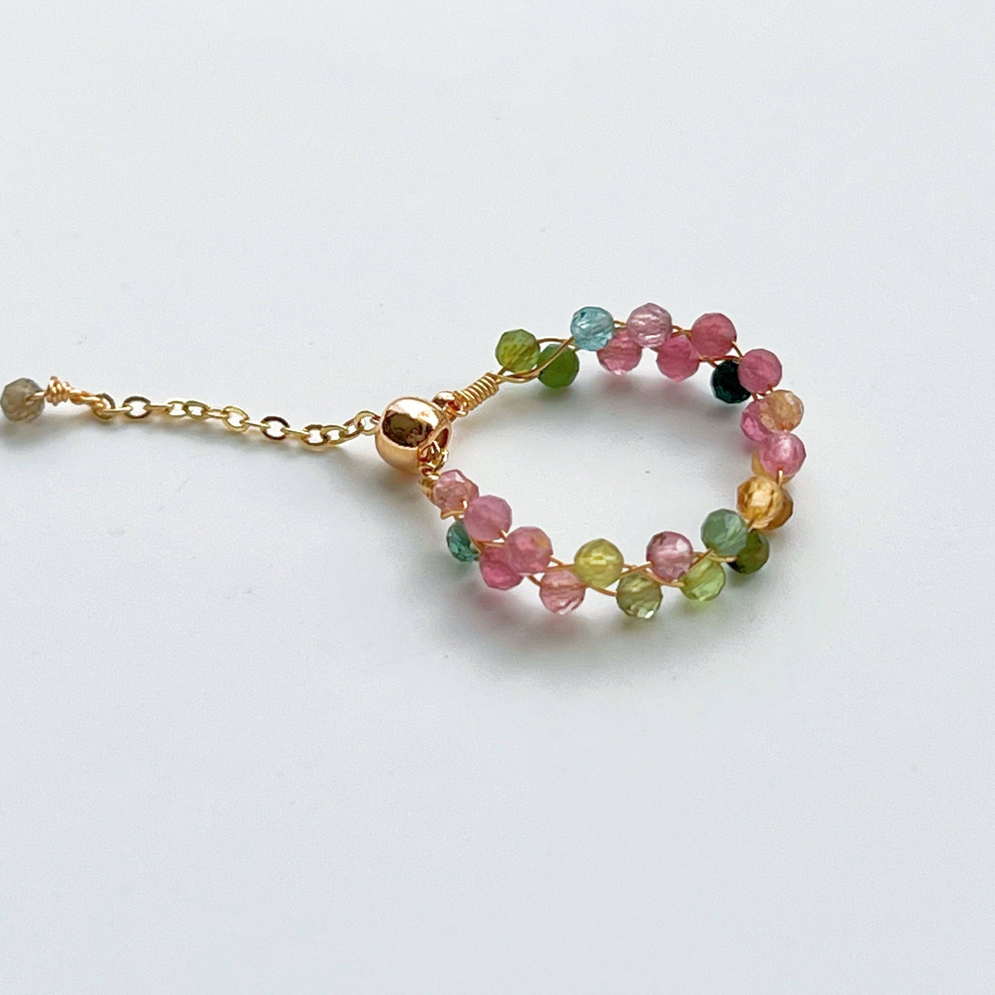 Rainbow Tourmaline Beaded Ring - Gemstone Adjustable Ring - October Birthstone-Ninaouity