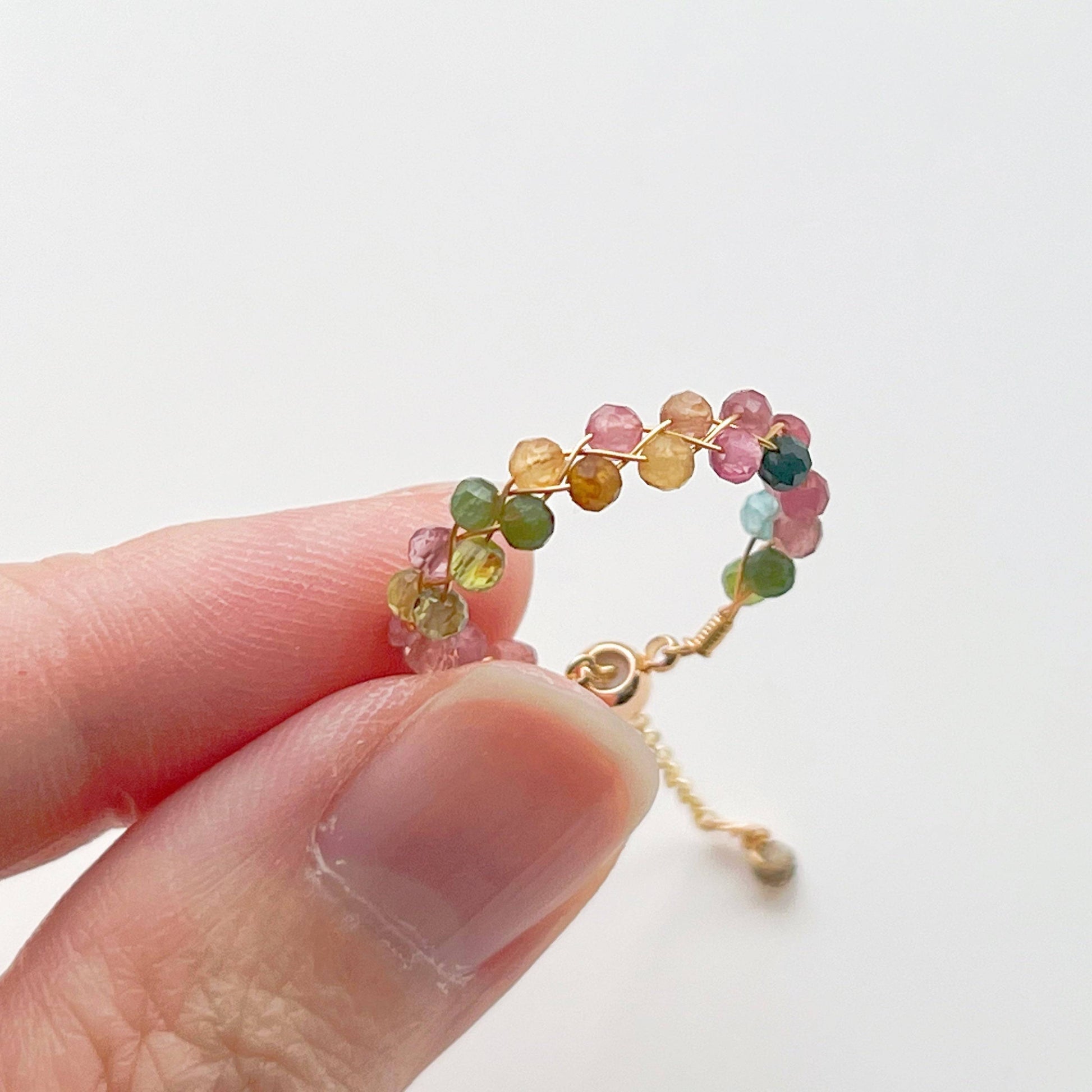 Rainbow Tourmaline Beaded Ring - Gemstone Adjustable Ring - October Birthstone-Ninaouity