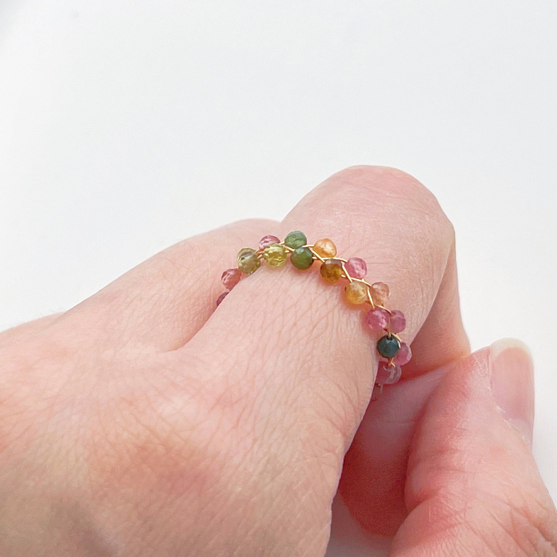Rainbow Tourmaline Beaded Ring - Gemstone Adjustable Ring - October Birthstone-Ninaouity