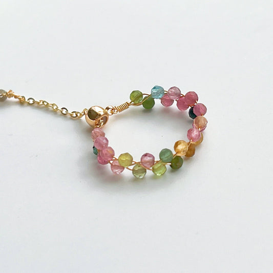 Rainbow Tourmaline Beaded Ring - Gemstone Adjustable Ring - October Birthstone-Ninaouity