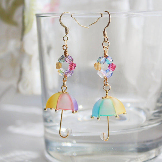 Rainbow Umbrella Drop Earrings-Ninaouity