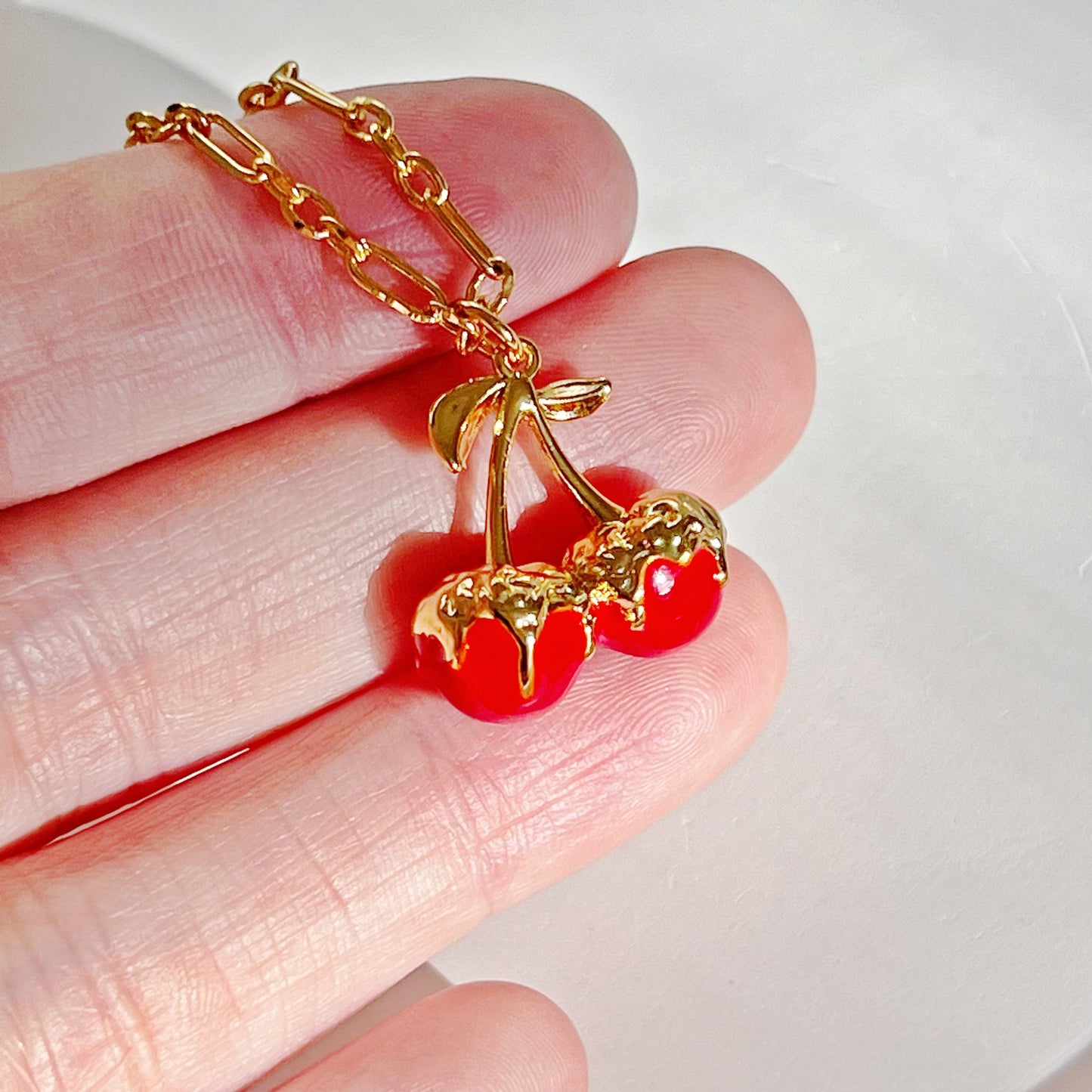 Red Cherry in Gold Chain Necklace-Ninaouity