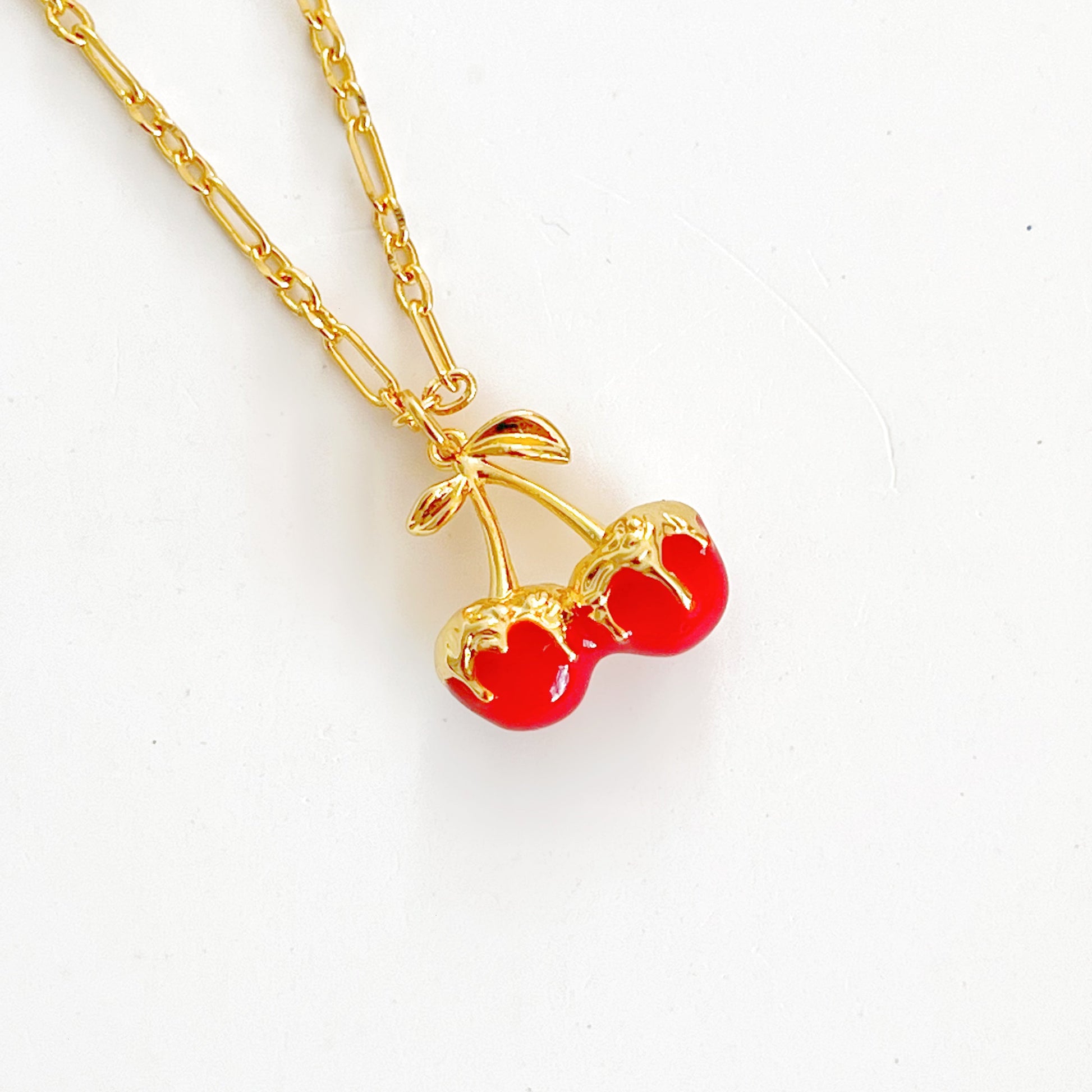 Red Cherry in Gold Chain Necklace-Ninaouity