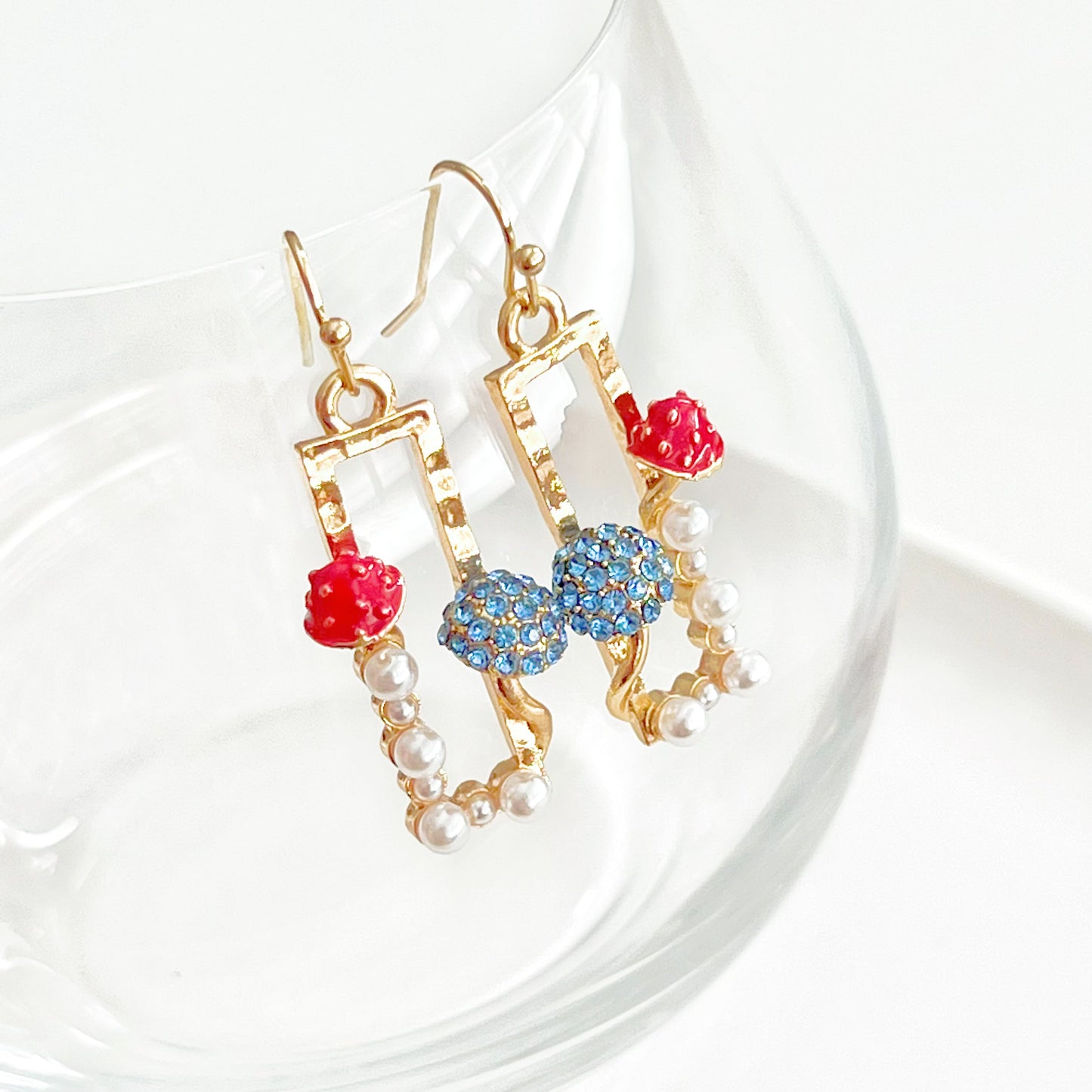 Red Fly Agaric and Blue Roundhead Mushroom Good Luck Drop Earrings-Ninaouity