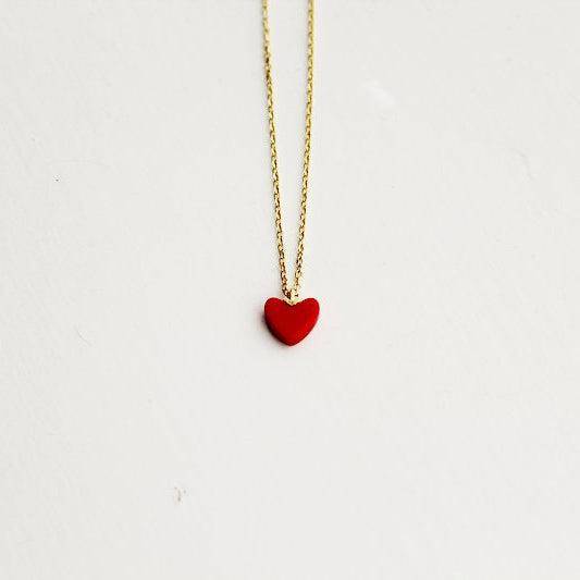Red Heart Necklace - Tiny Red Heart in Gold Chain Necklace-Ninaouity