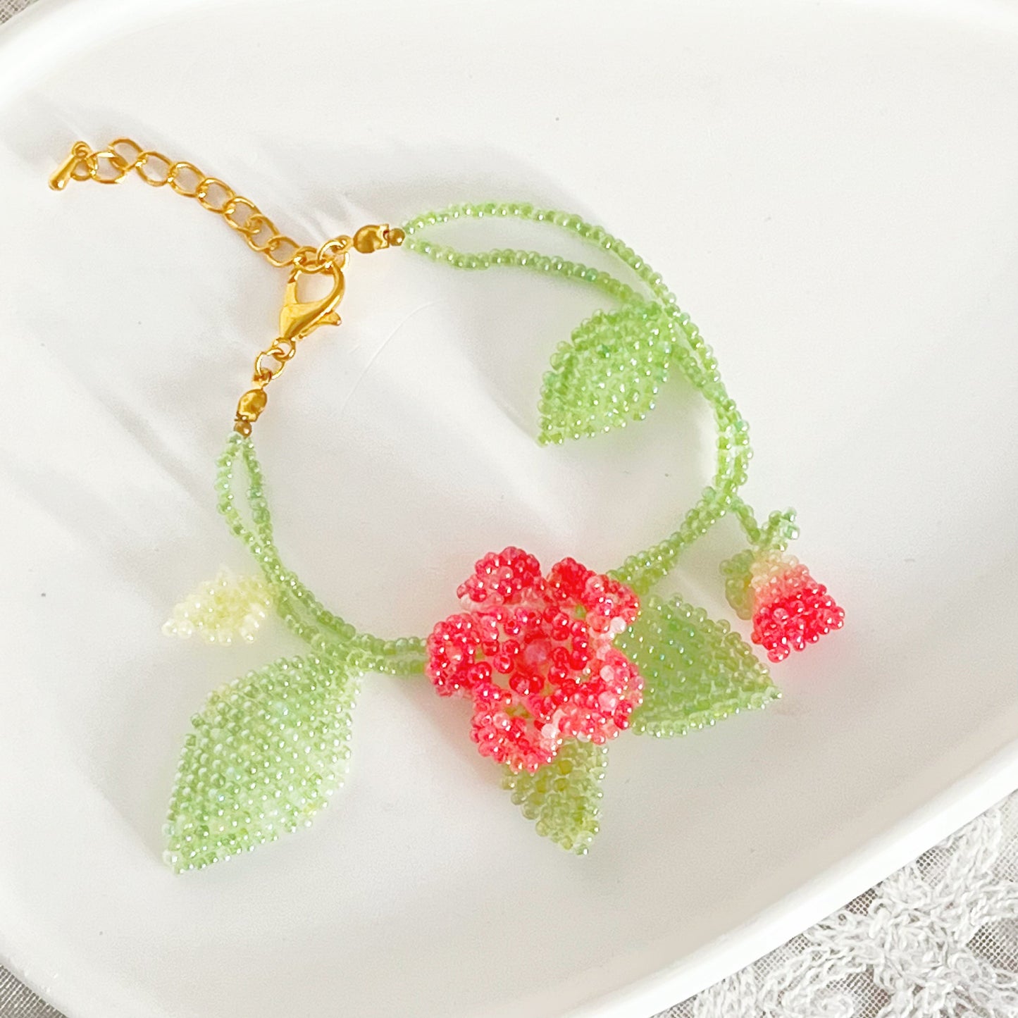 Red Rose Flower Beaded Bracelet-Ninaouity