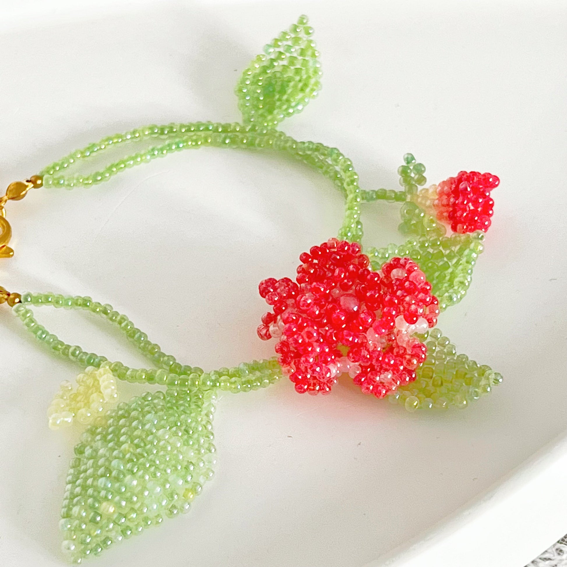 Red Rose Flower Beaded Bracelet-Ninaouity