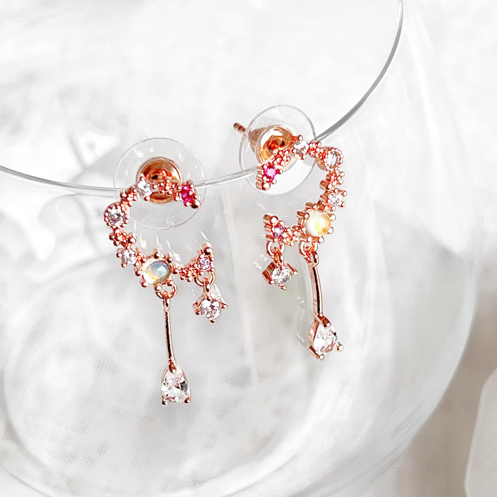 Rose Gold Moon Drop Earrings-Ninaouity