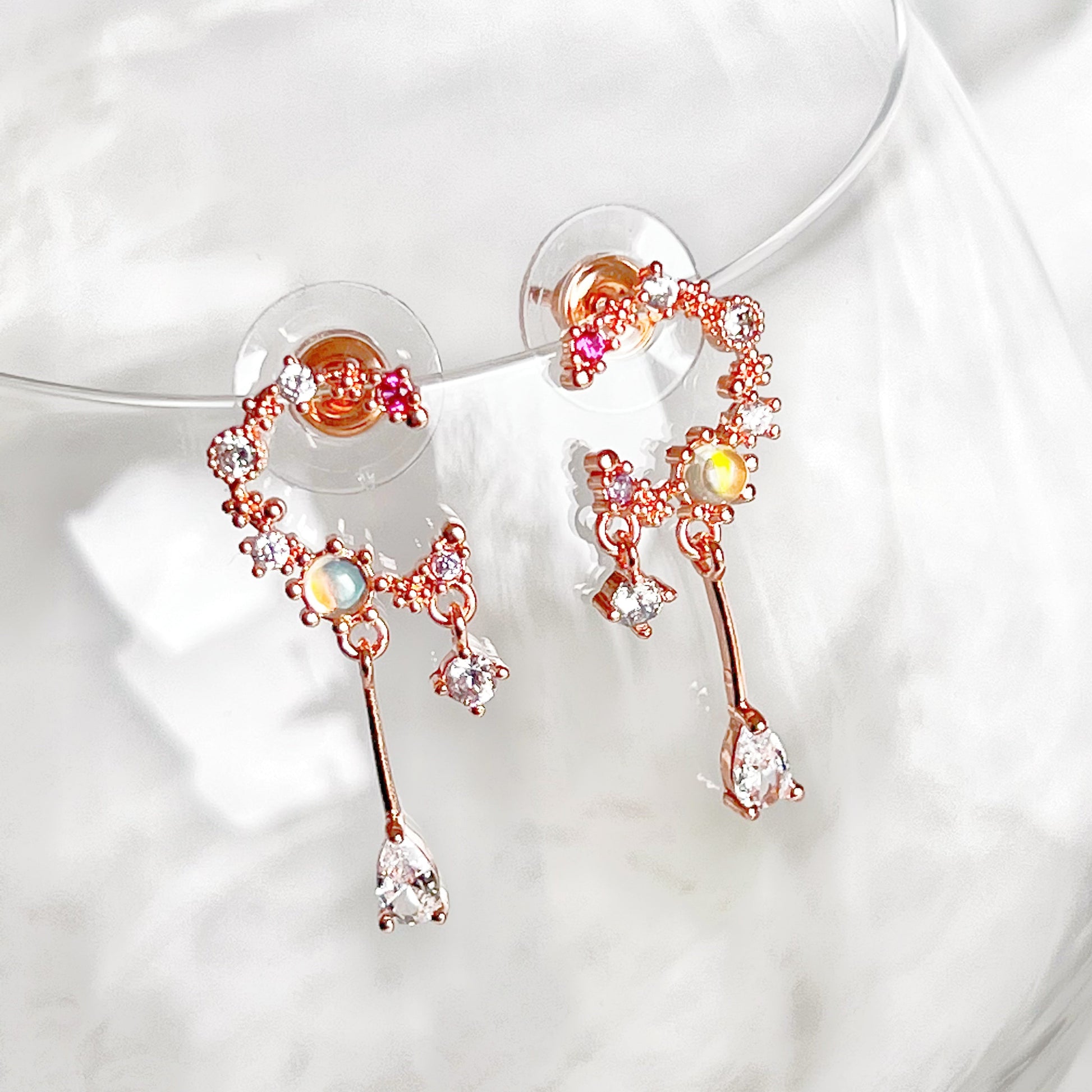 Rose Gold Moon Drop Earrings-Ninaouity