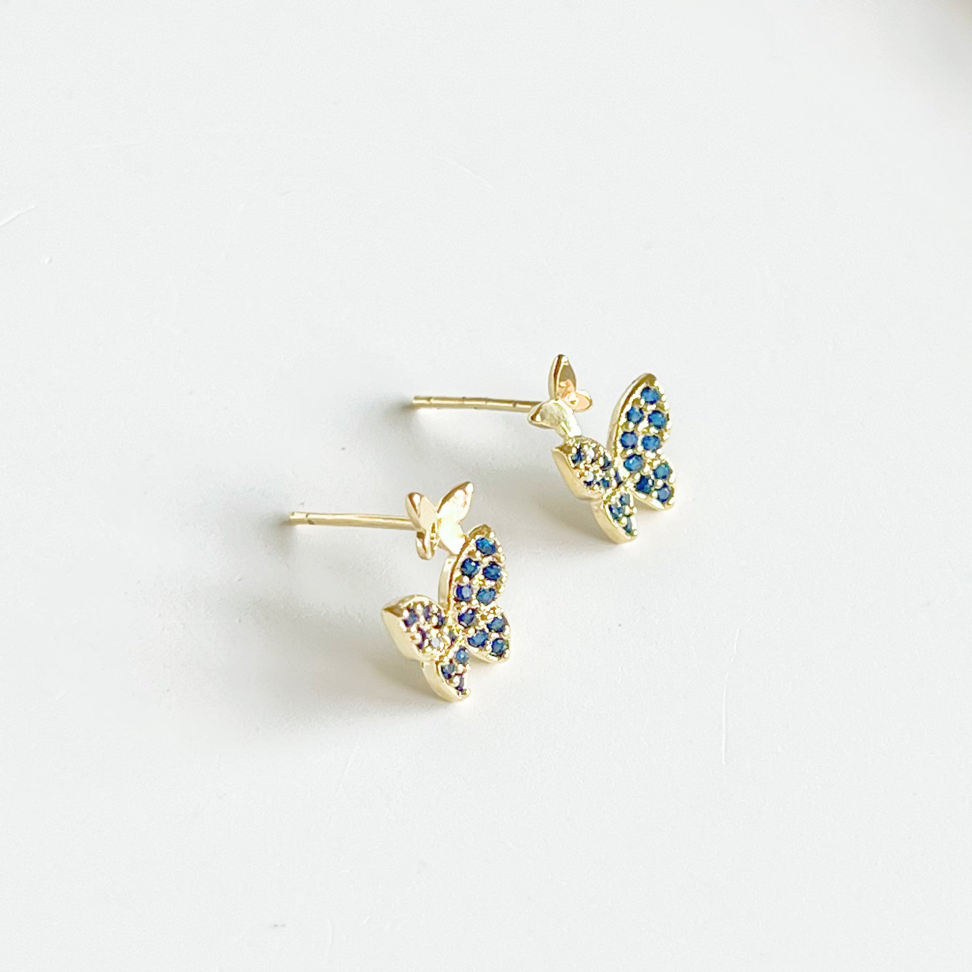 Royal Blue Crystal Butterflies Earrings-Ninaouity