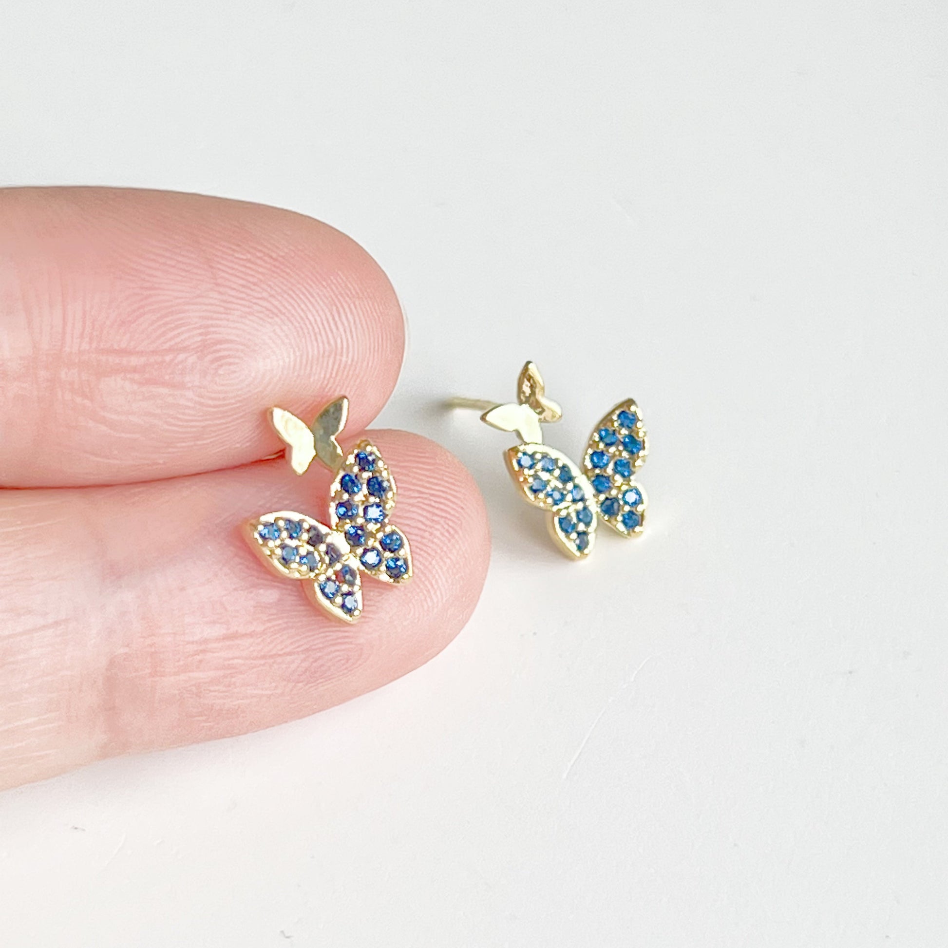 Royal Blue Crystal Butterflies Earrings-Ninaouity