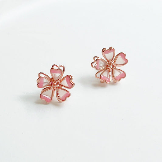 Sakura Flower Earrings - Pink Cherry Blossom Stud Earrings-Ninaouity