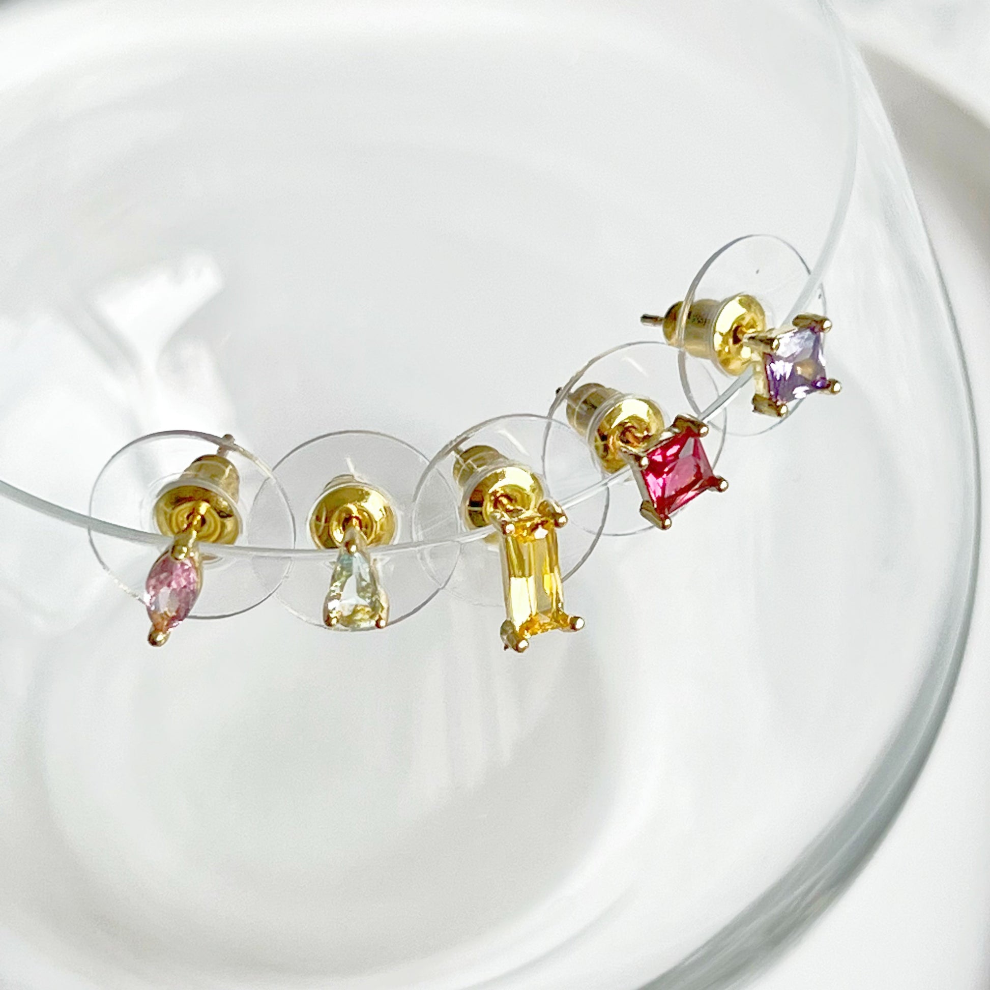 Set of Five Rainbow Colour Zircon Stud Earrings-Ninaouity