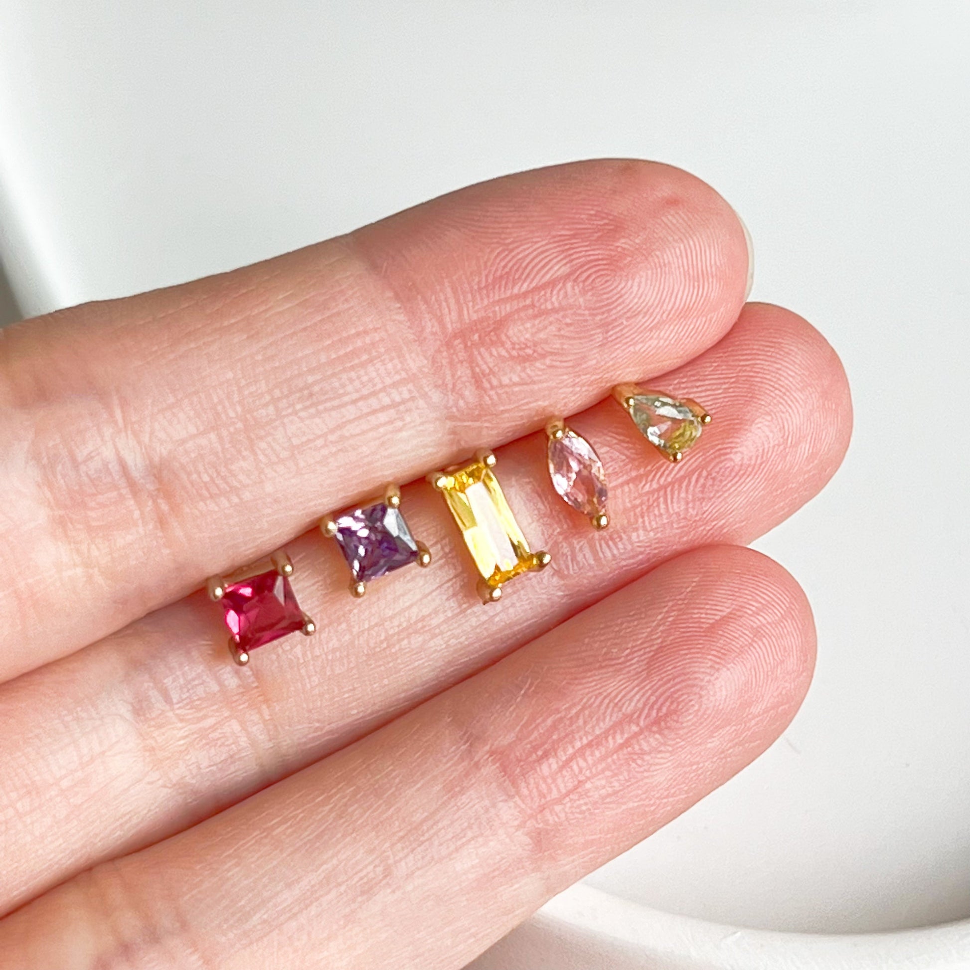 Set of Five Rainbow Colour Zircon Stud Earrings-Ninaouity