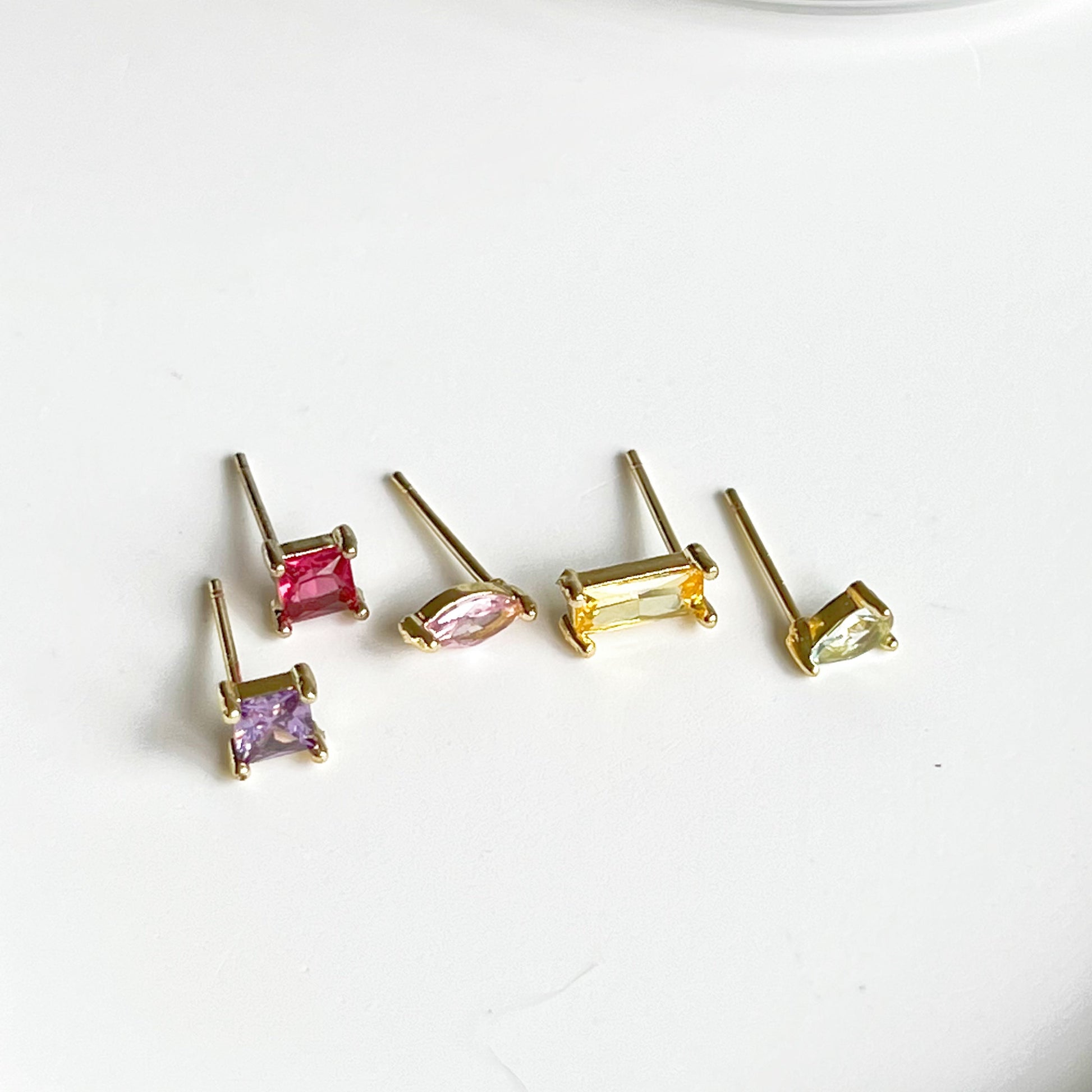 Set of Five Rainbow Colour Zircon Stud Earrings-Ninaouity