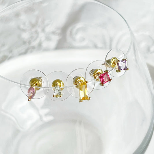 Set of Five Rainbow Colour Zircon Stud Earrings-Ninaouity