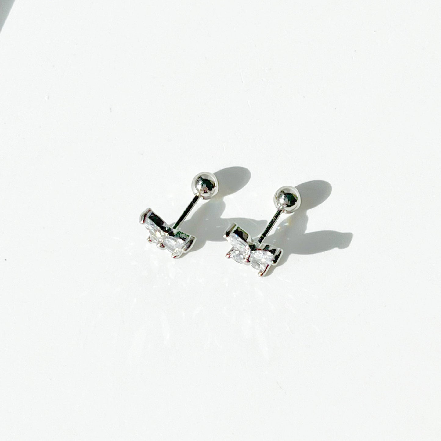 Silver Butterfly Zircon Screw Back Earrings-Ninaouity