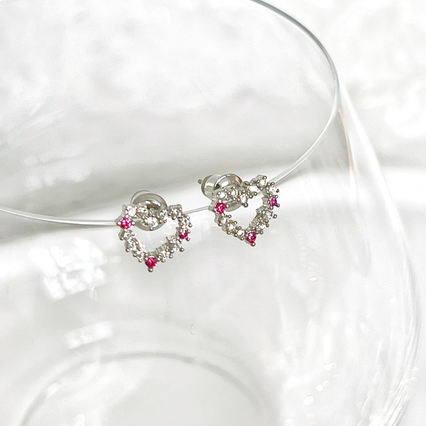 Silver Heart with Zircon Earrings-Ninaouity