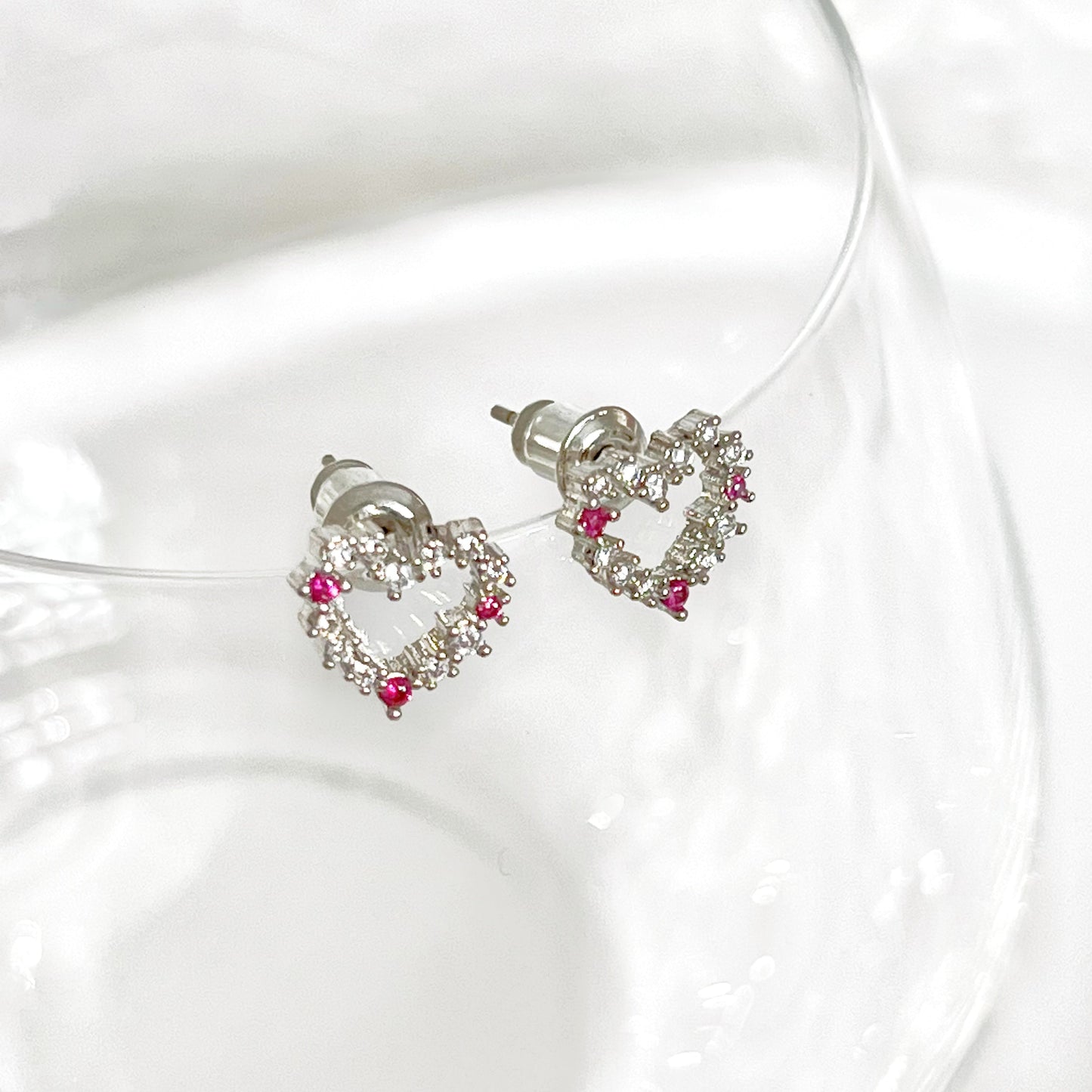 Silver Heart with Zircon Earrings-Ninaouity