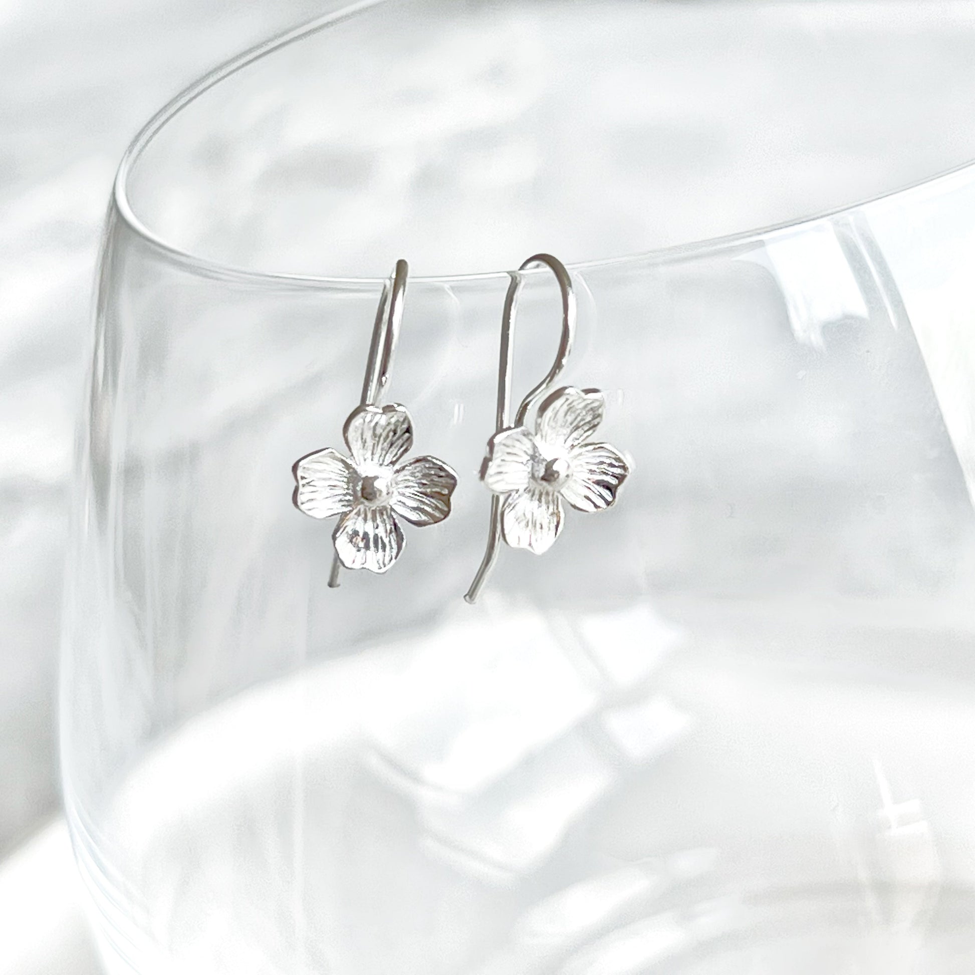 Silver Hydrangea Flower Ear Wire Earrings-Ninaouity