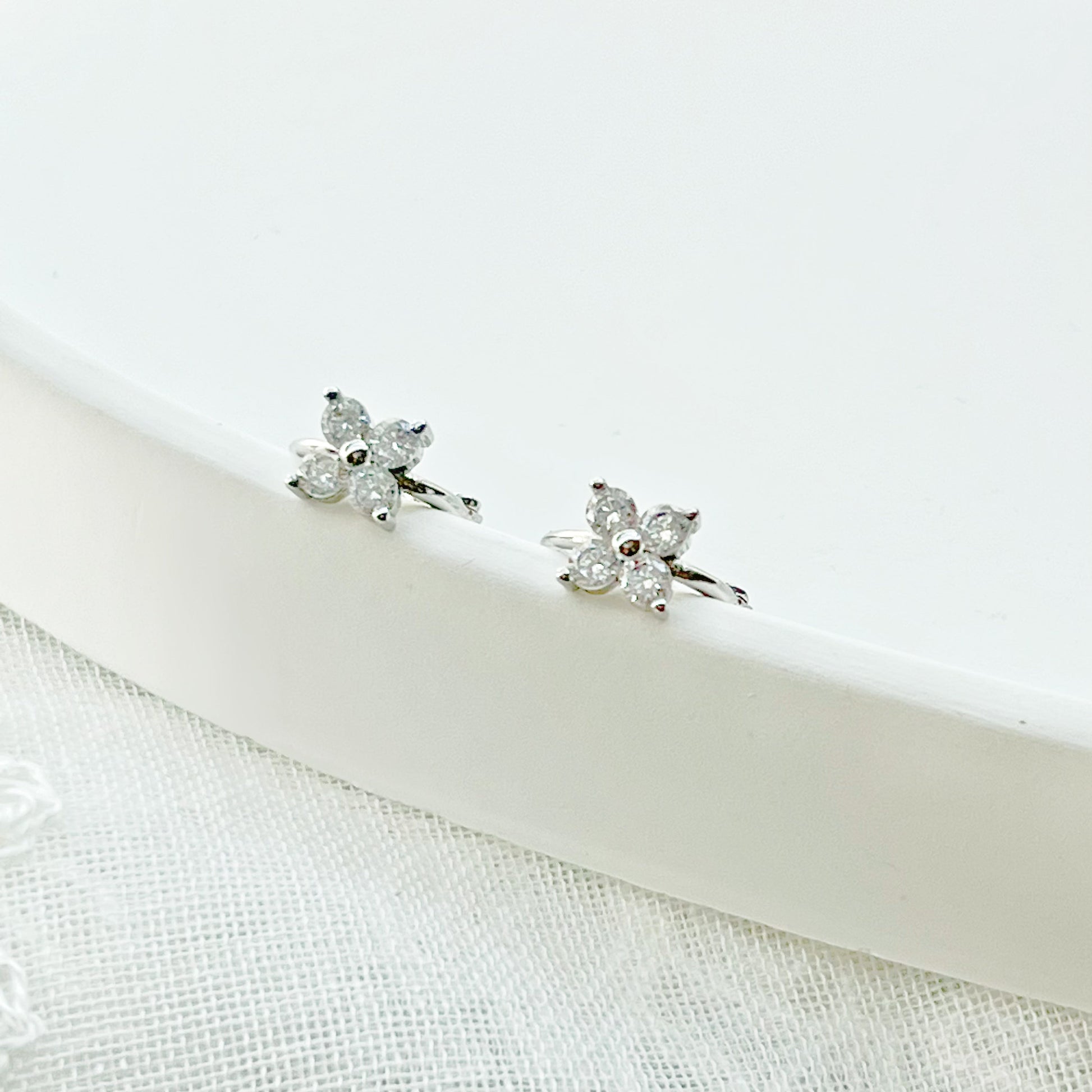 Silver Mini Hydrangea Flower Hoop Earrings-Ninaouity