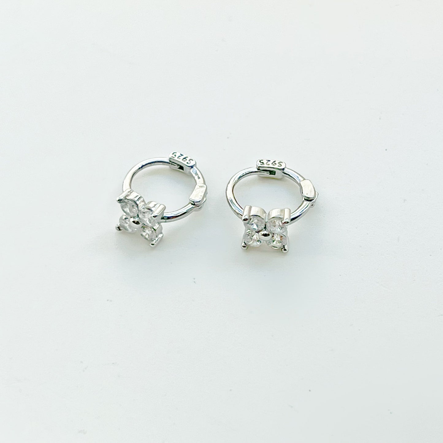 Silver Mini Hydrangea Flower Hoop Earrings-Ninaouity