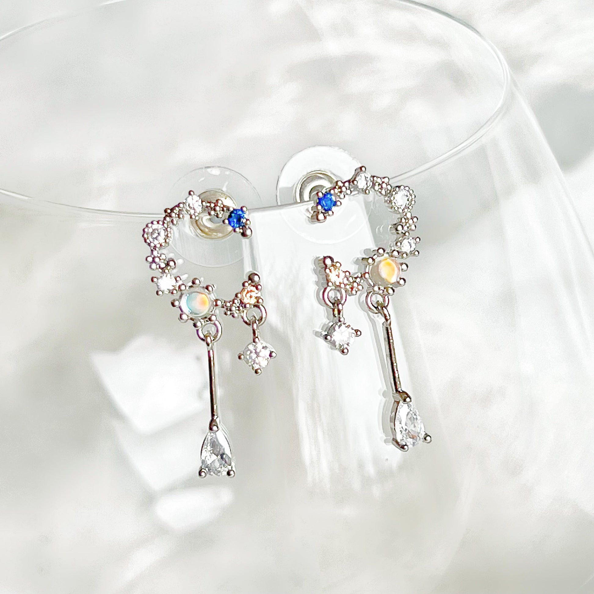 Silver Moon Drop Earrings-Ninaouity