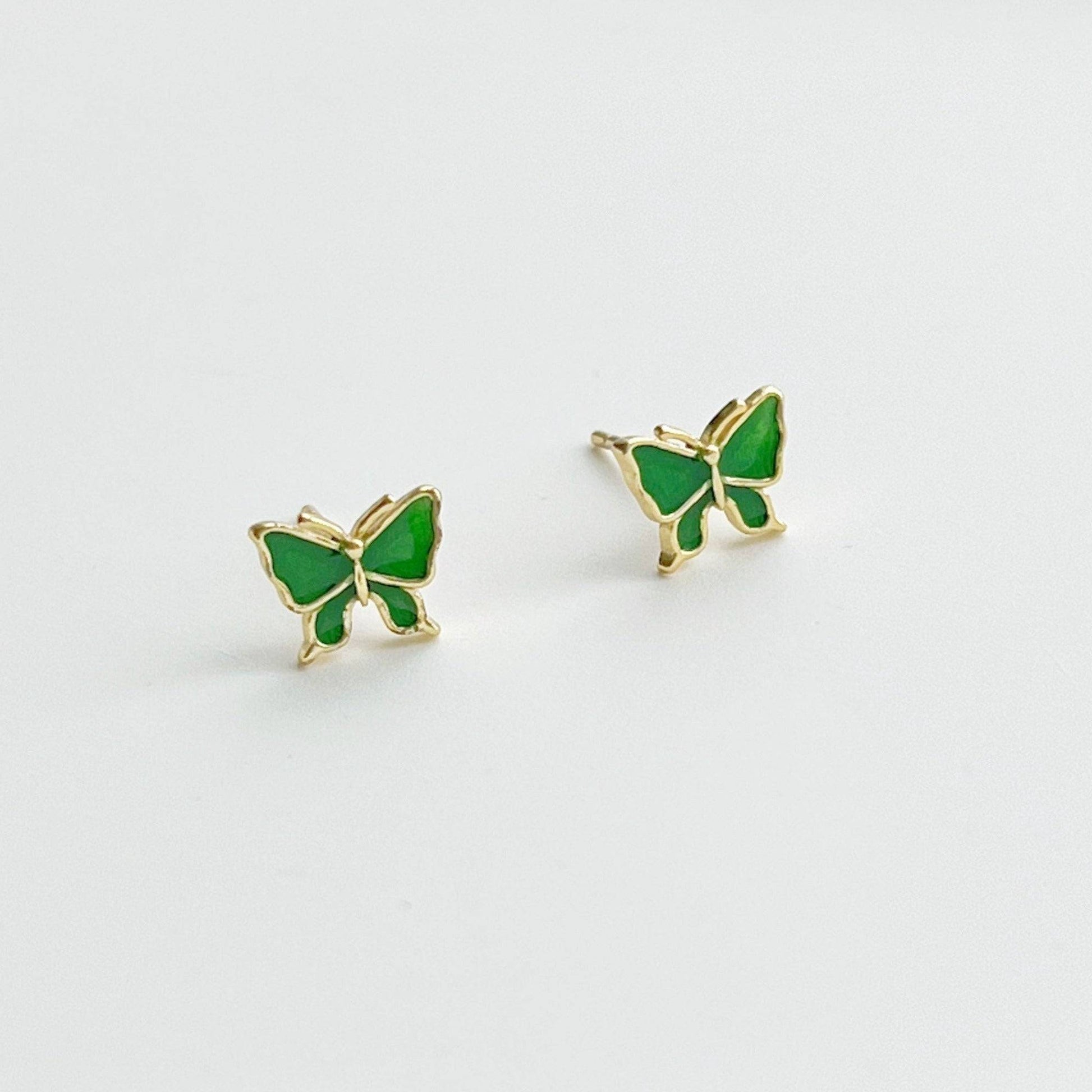 Small Emerald Green Butterfly Earrings-Ninaouity