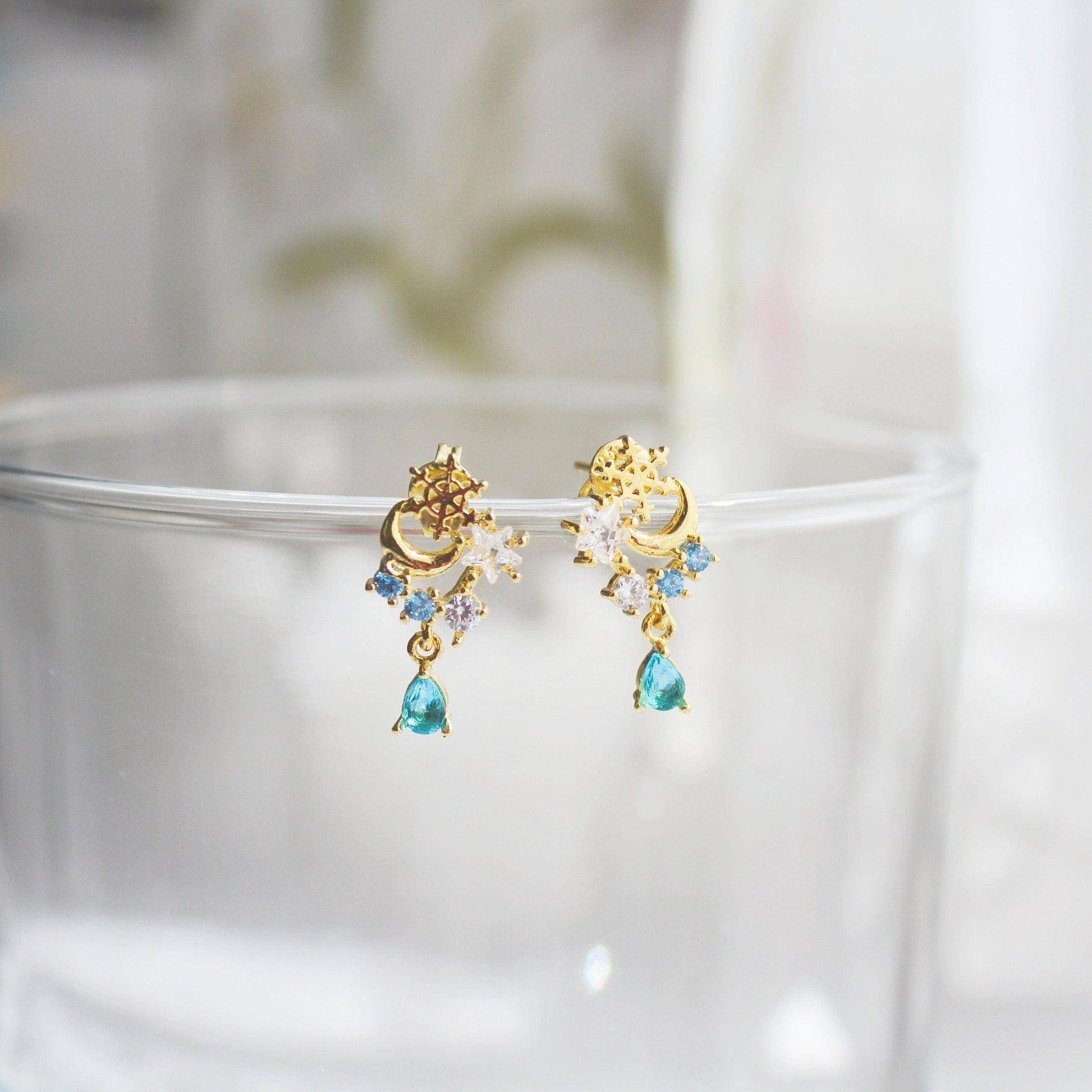 Snowflake and Blue Crystal Earrings  - Mini Teardrop Crystal Stud Earrings-Ninaouity