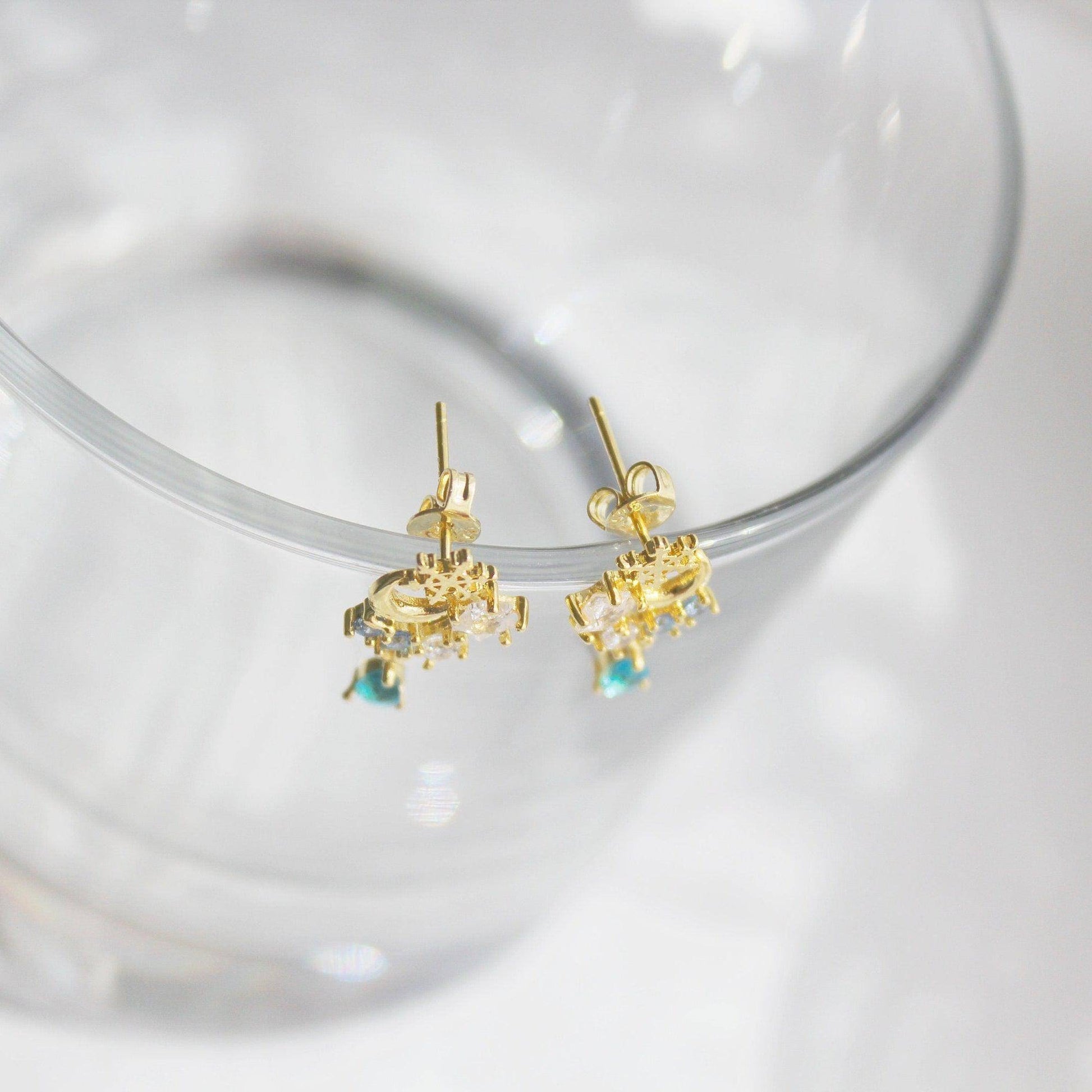 Snowflake and Blue Crystal Earrings  - Mini Teardrop Crystal Stud Earrings-Ninaouity