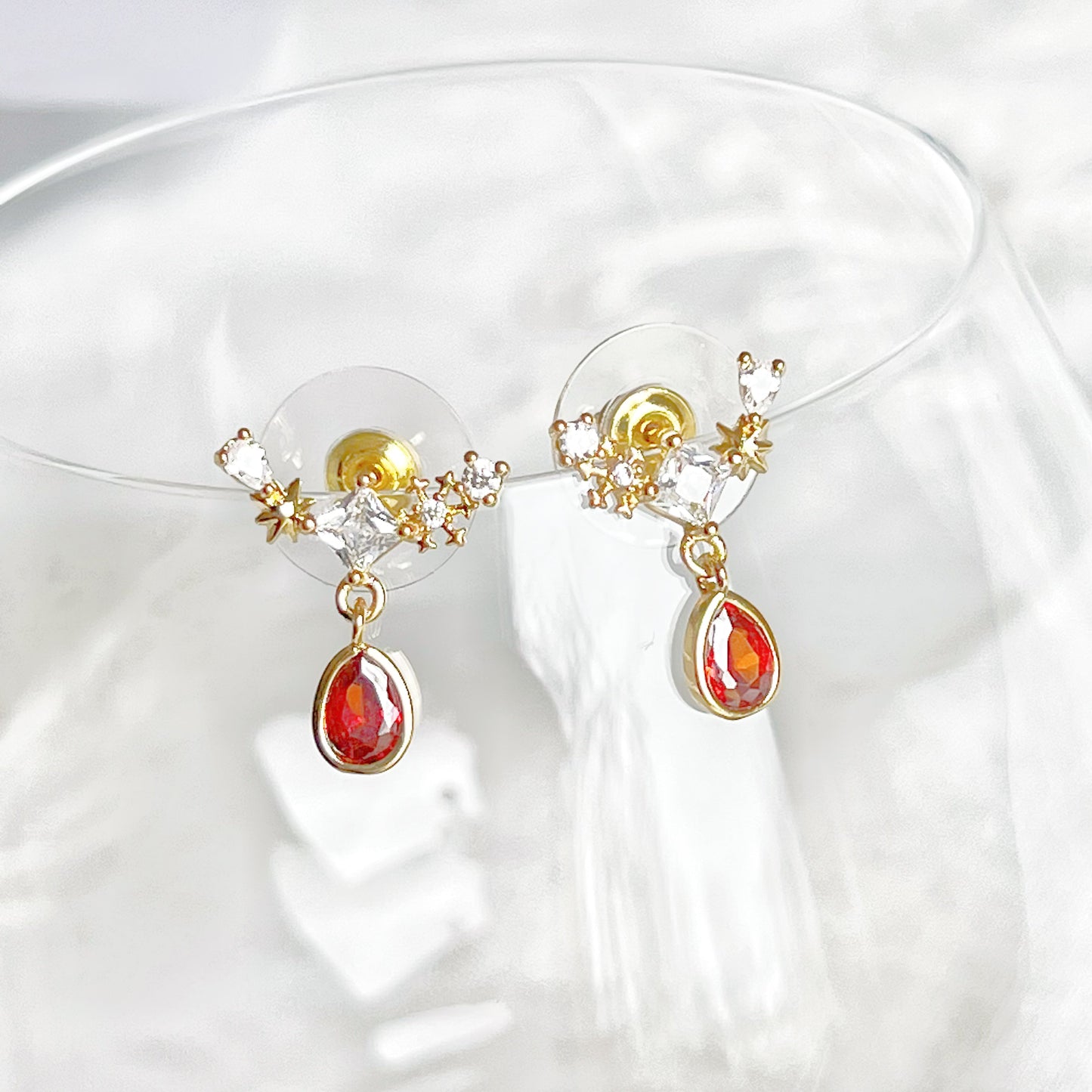 Snowflake and Red Teardrop Crystal Earrings-Ninaouity