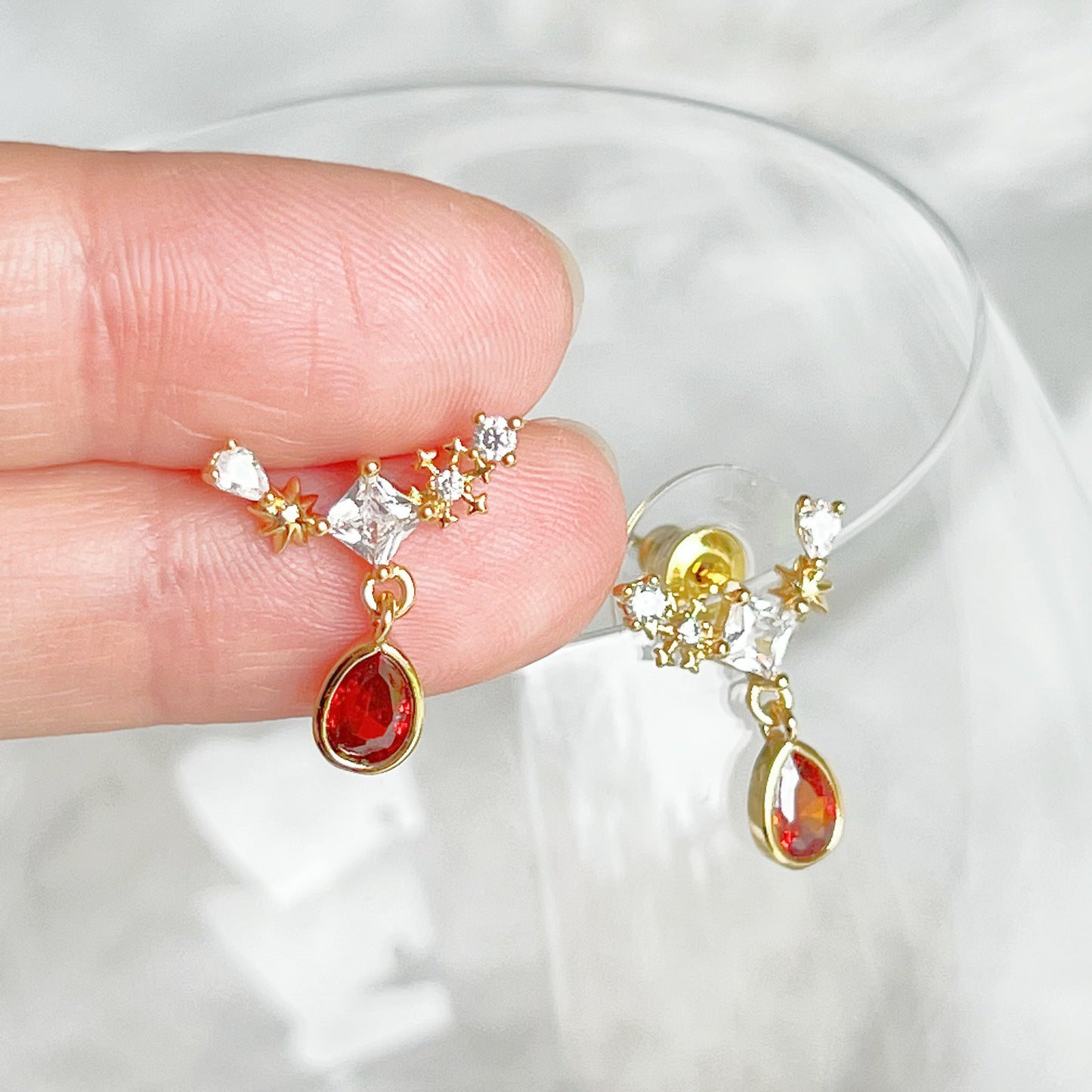 Snowflake and Red Teardrop Crystal Earrings-Ninaouity
