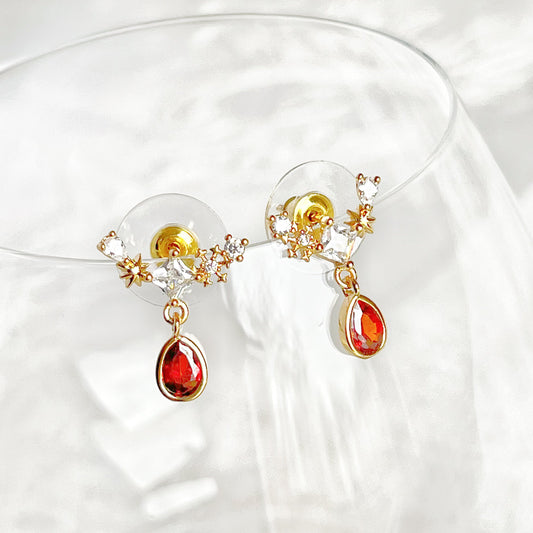 Snowflake and Red Teardrop Crystal Earrings-Ninaouity