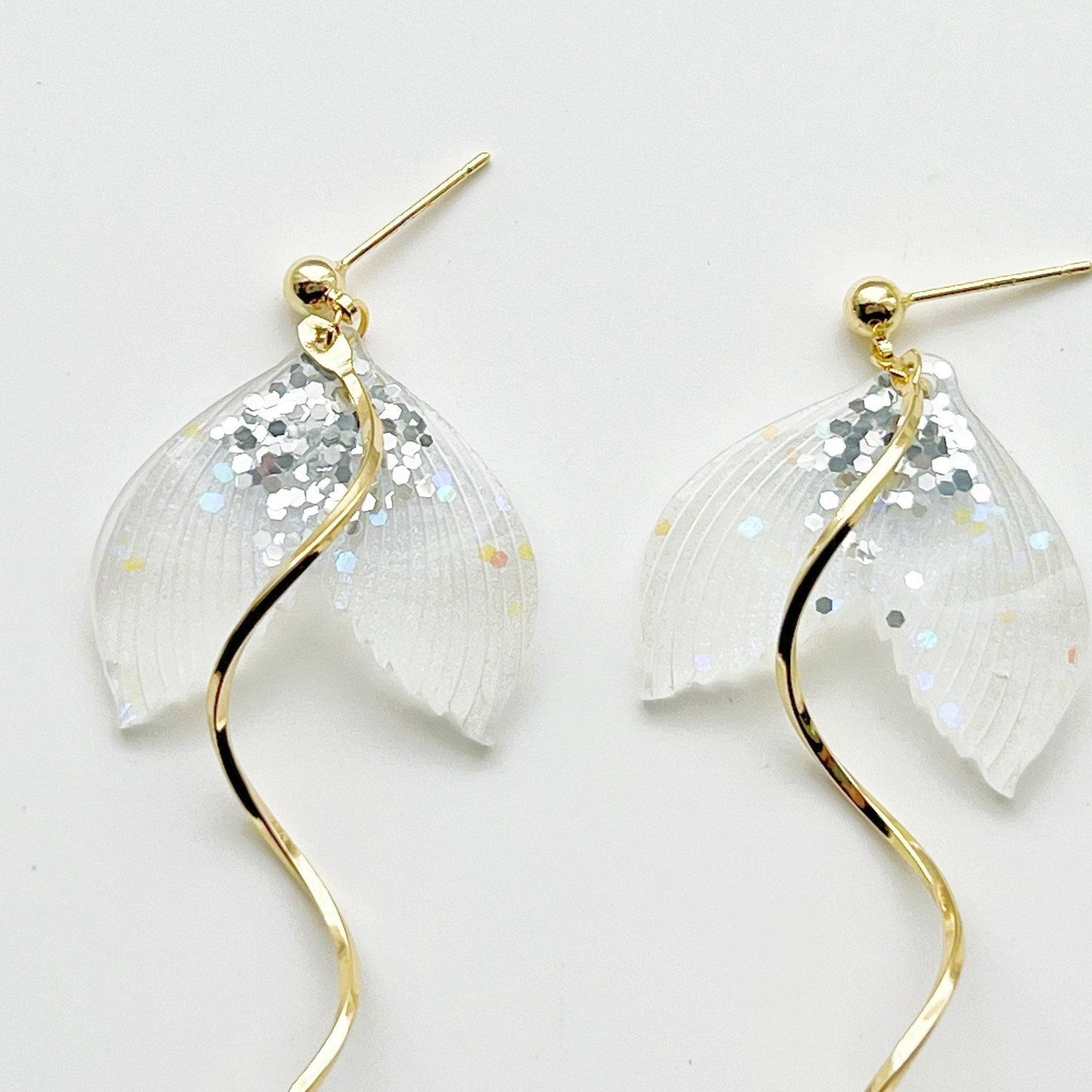 Sparkle Mermaid Tail Earrings - Golden Waves Dangle and Drop Earring-Ninaouity