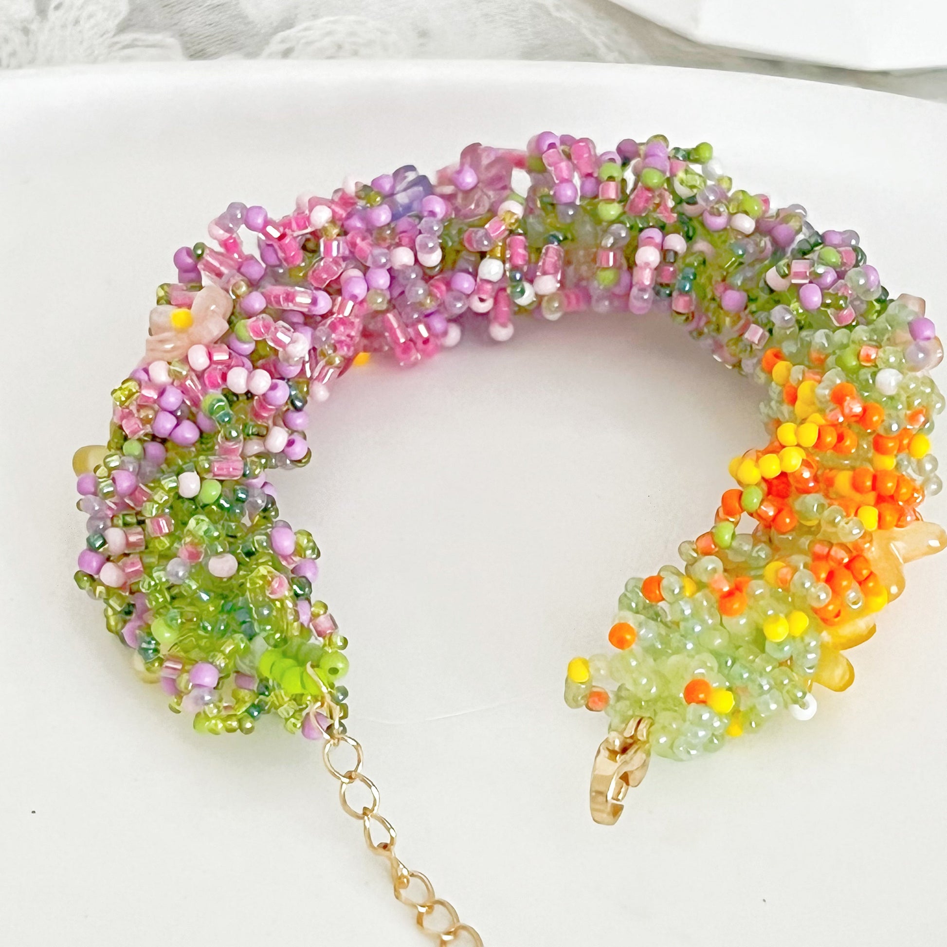 Spring Blooming Flower Beaded Statement Bracelet-Ninaouity