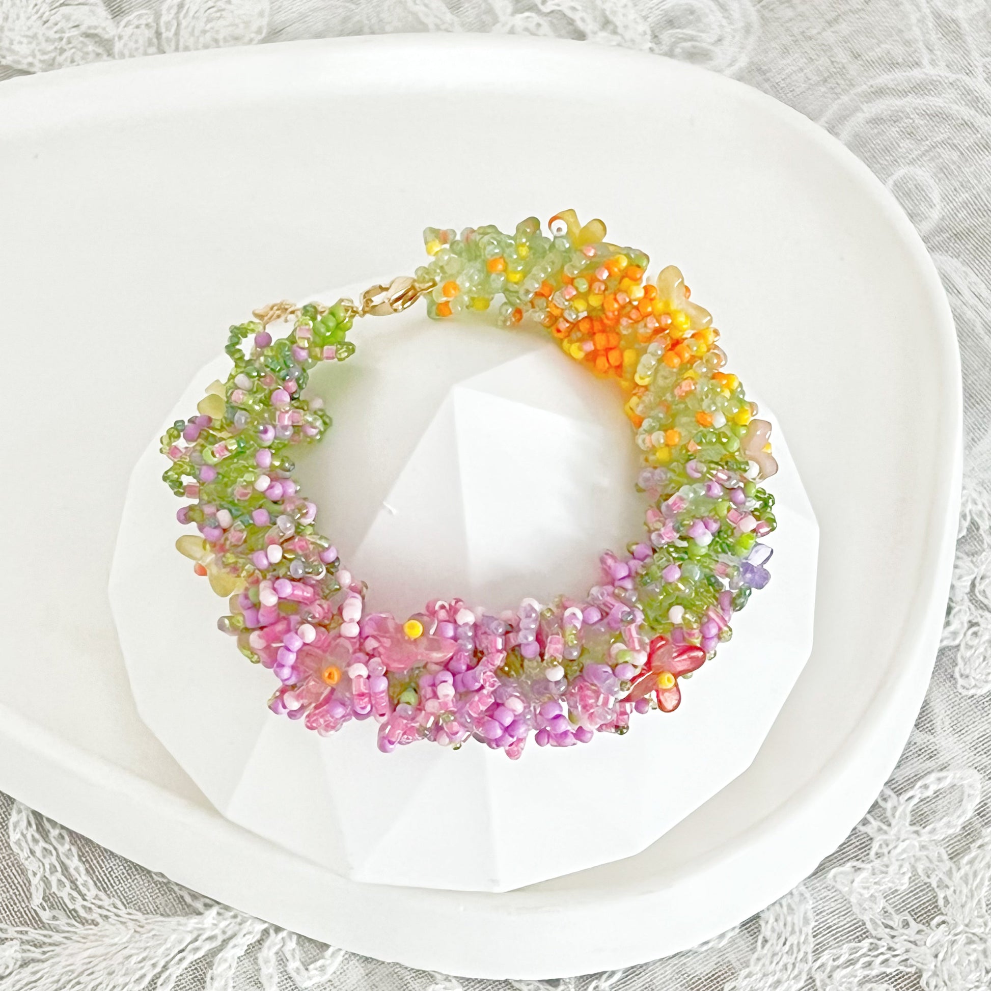Spring Blooming Flower Beaded Statement Bracelet-Ninaouity