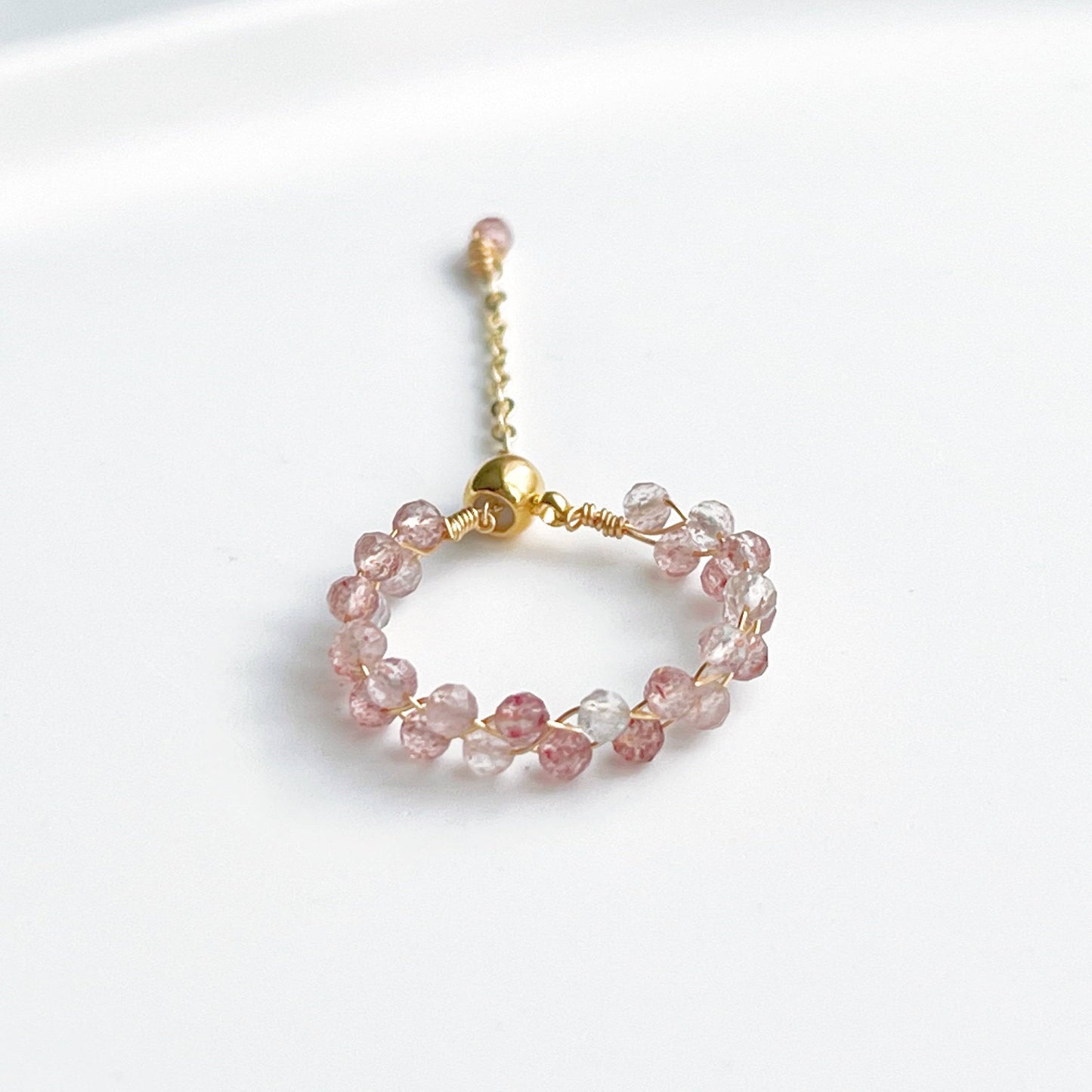 Strawberry Quartz Beaded Adjustable Ring - Stone of Love-Ninaouity