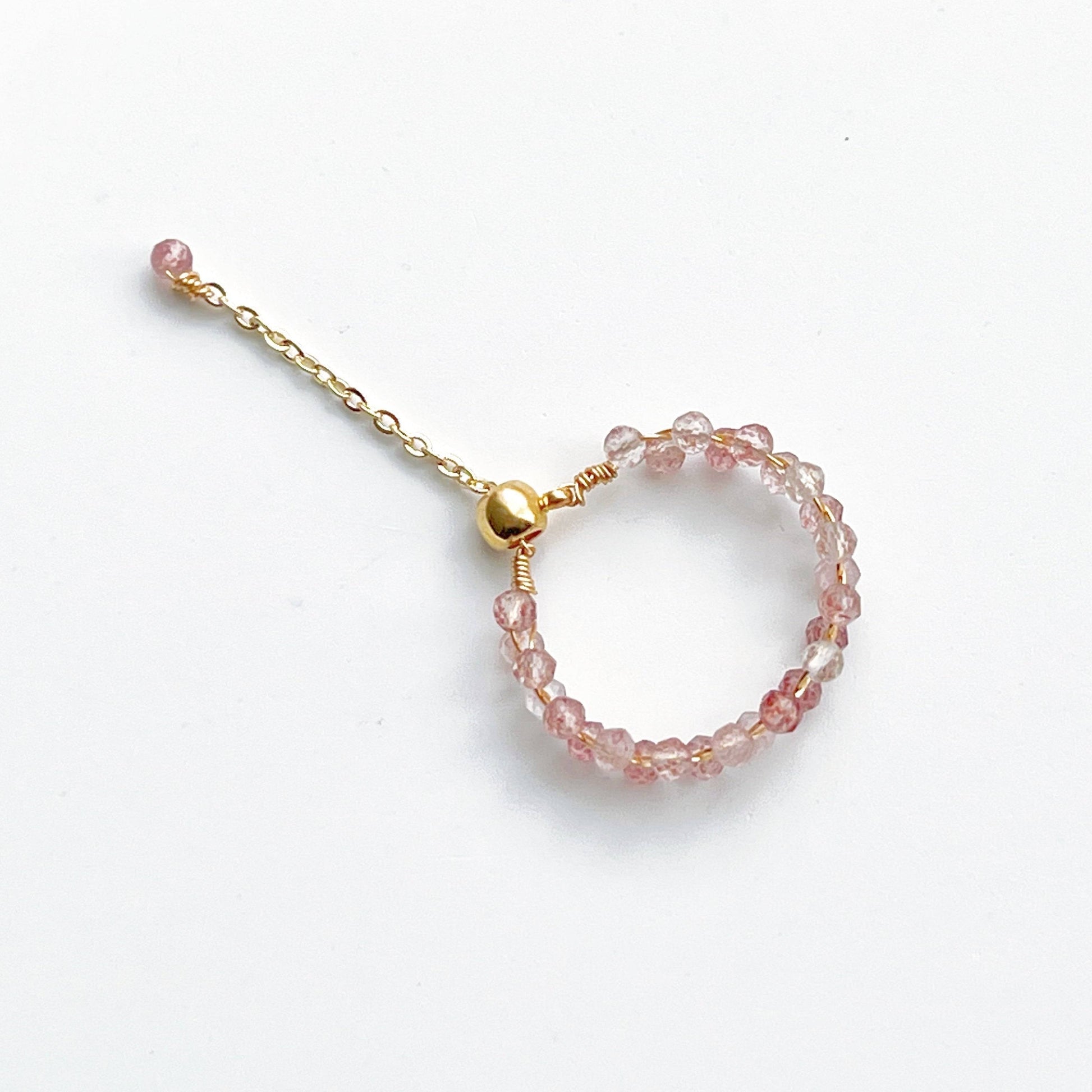 Strawberry Quartz Beaded Adjustable Ring - Stone of Love-Ninaouity