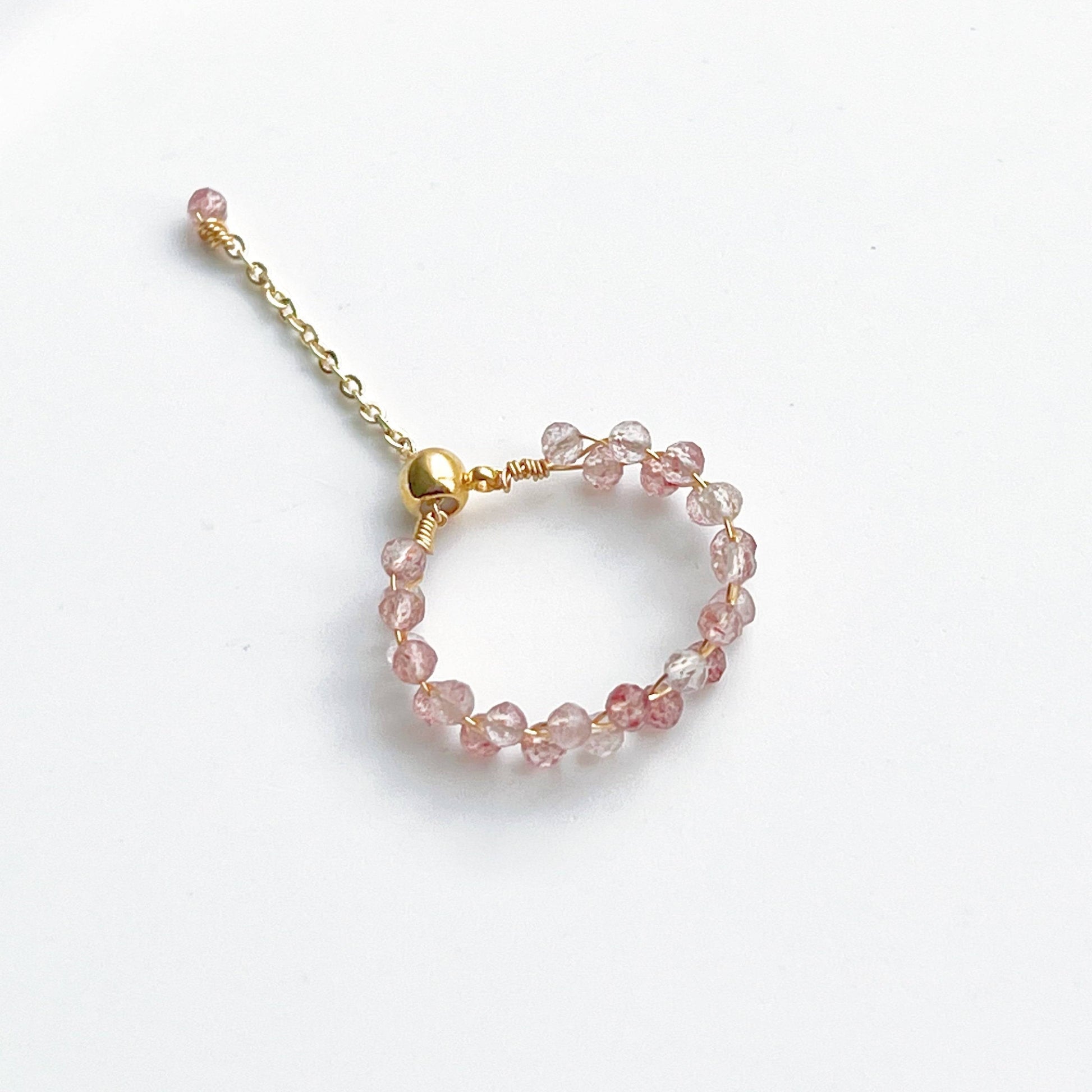 Strawberry Quartz Beaded Adjustable Ring - Stone of Love-Ninaouity