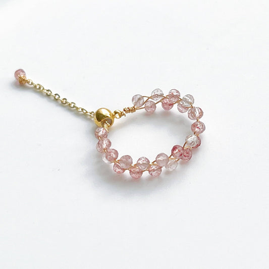 Strawberry Quartz Beaded Adjustable Ring - Stone of Love-Ninaouity