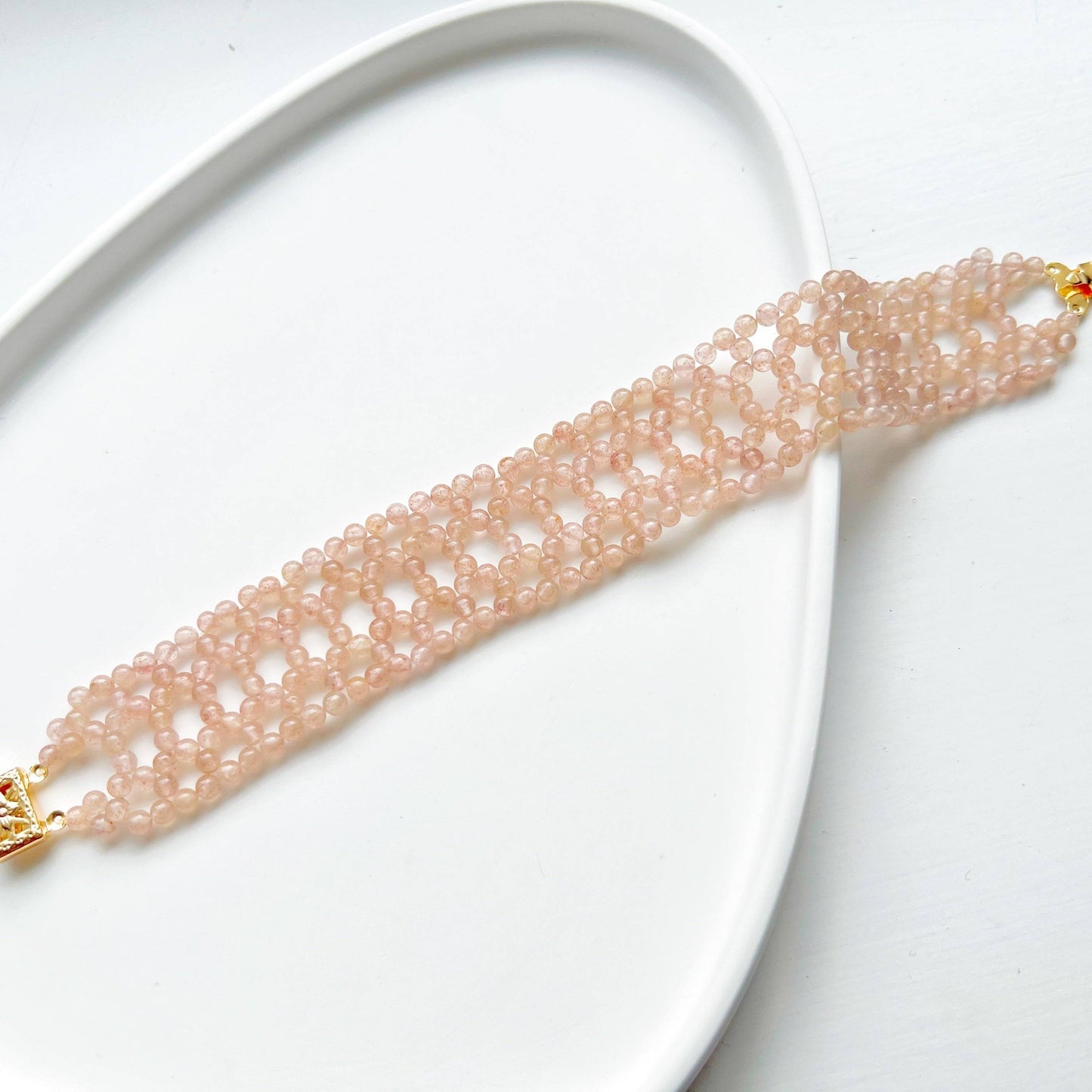 Strawberry Quartz Beads Cuff Bracelet-Ninaouity